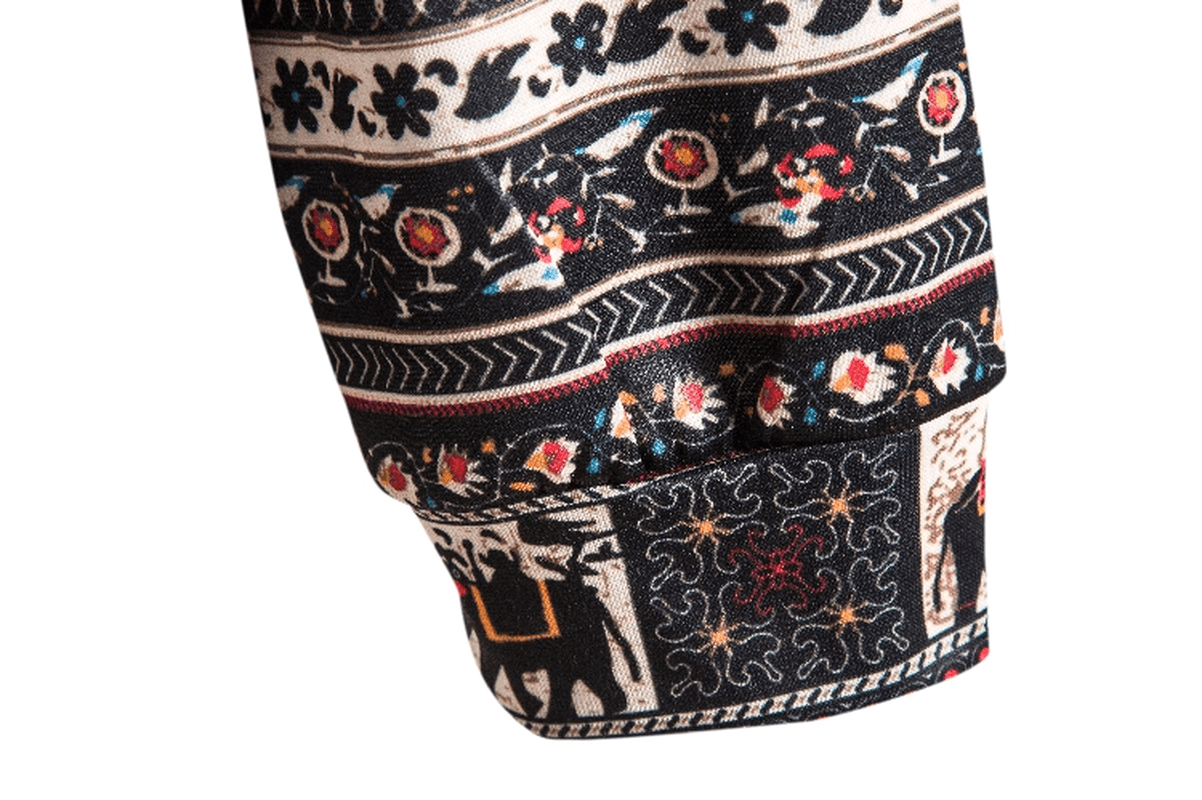 Printed Retro Ethnic Style Men'S plus Size Hooded Sweater
