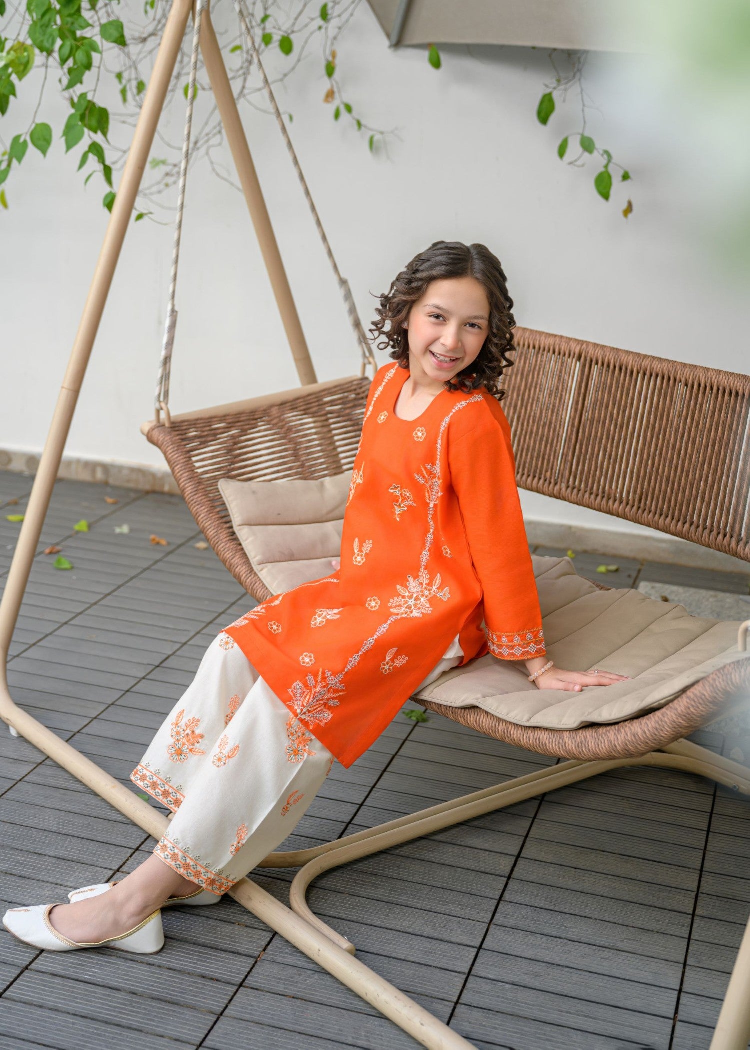 lawn Kurta Set in Orange