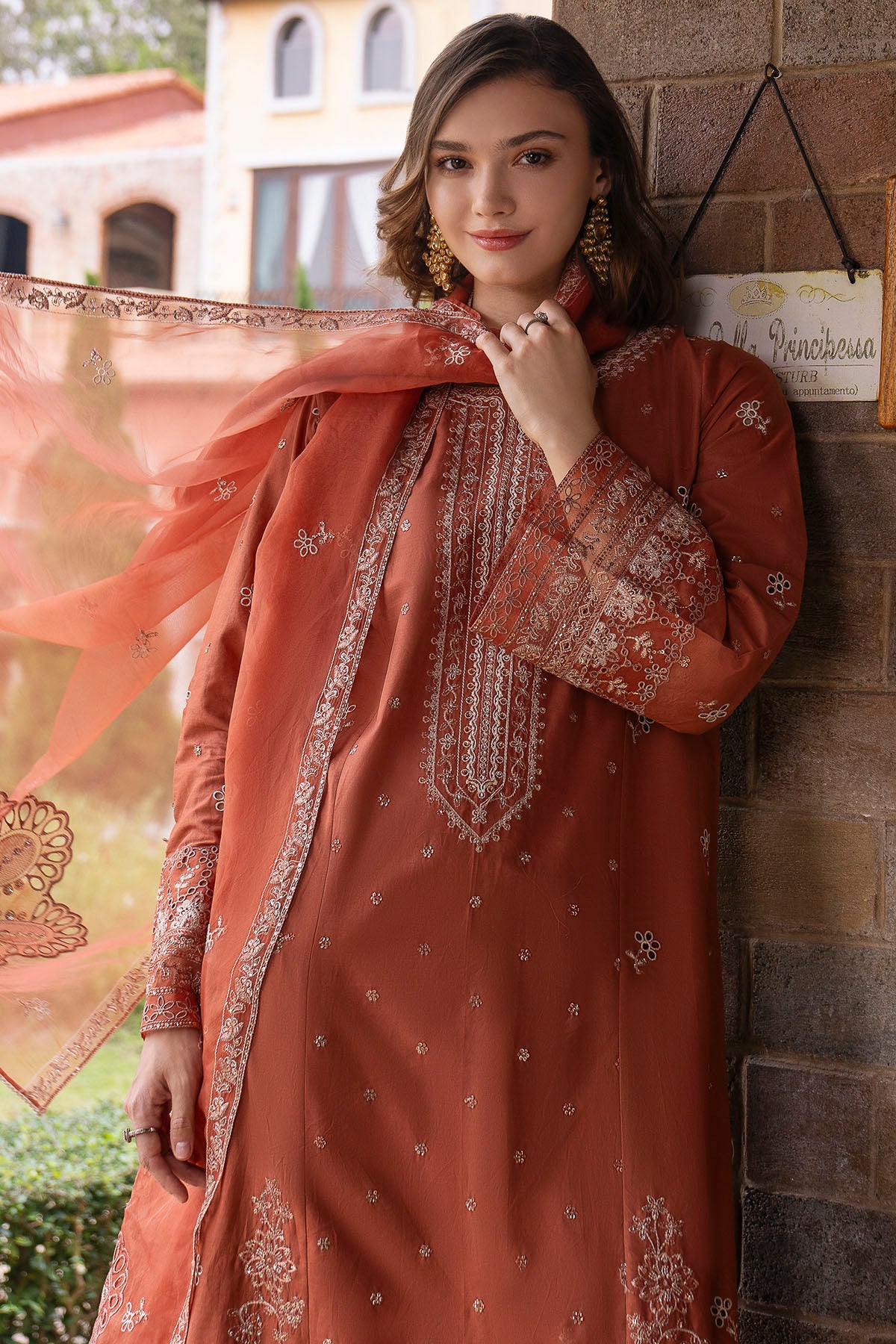 lawn Kurta Set in Flame