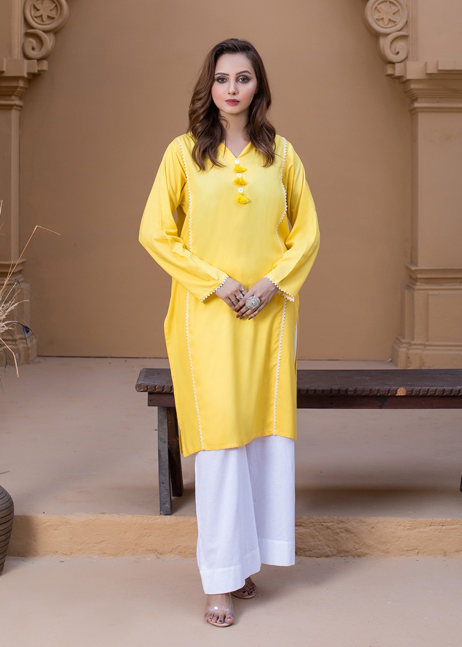 cotton viscose Kurti in Yellow
