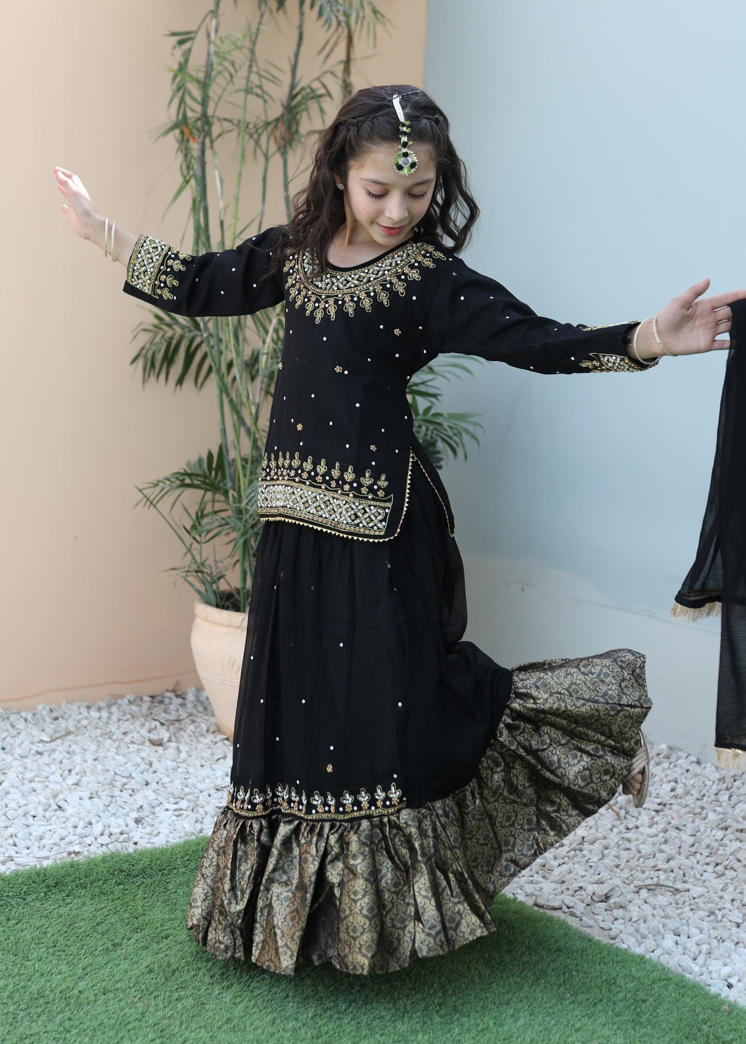 chiffon Lehenga in Black