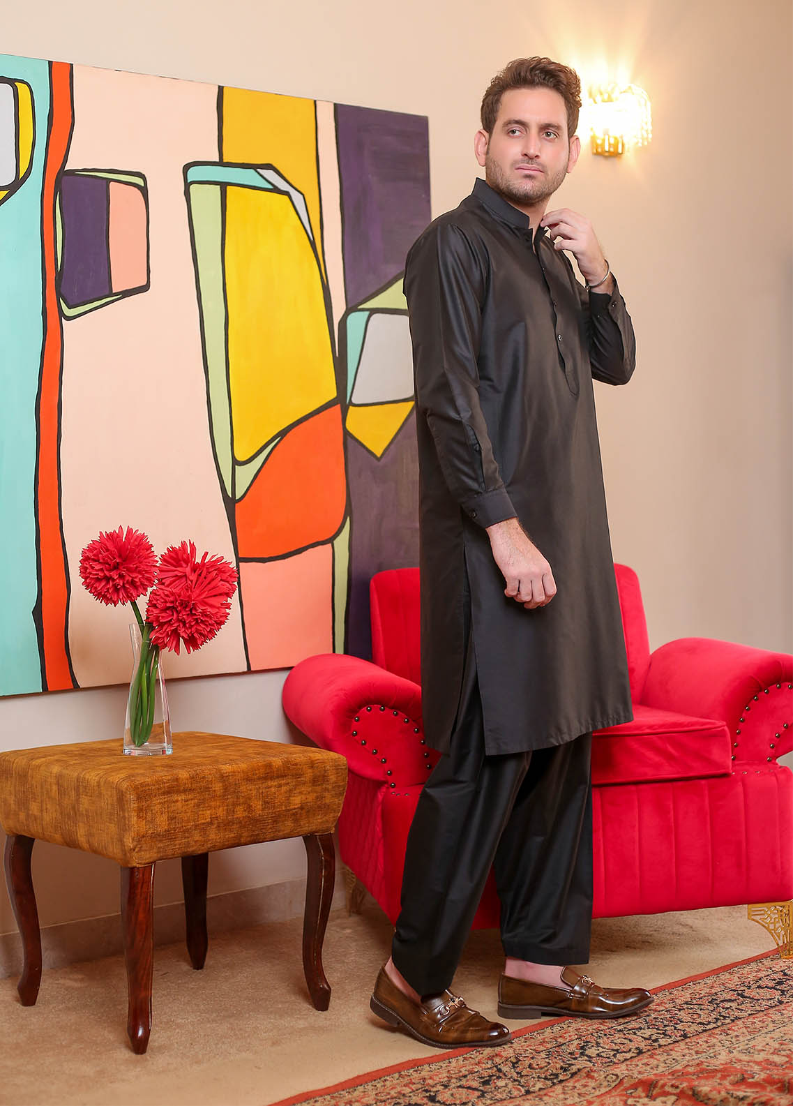 cotton silk Shalwar Kameez in Black