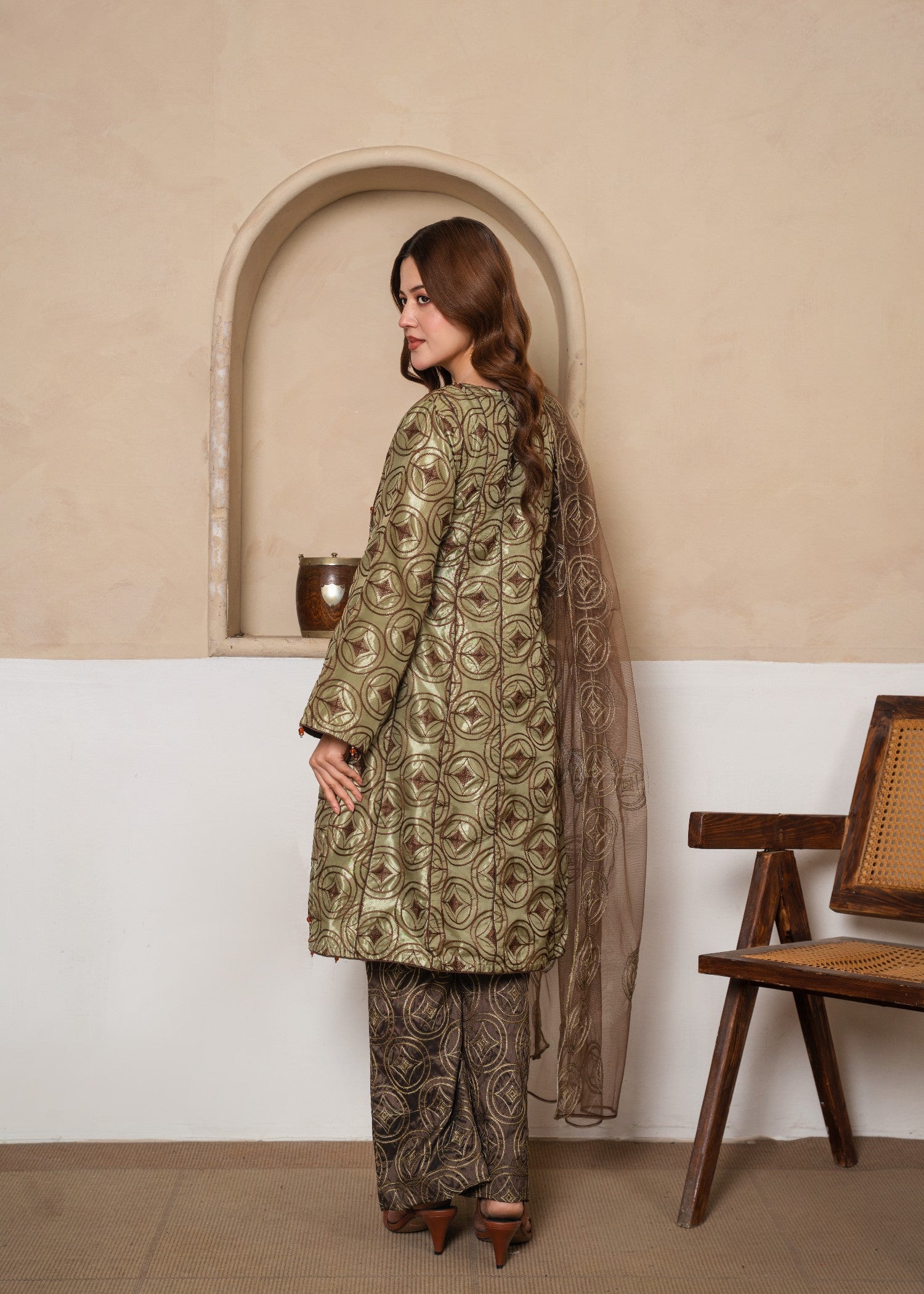 silk Short Frock in Sage green