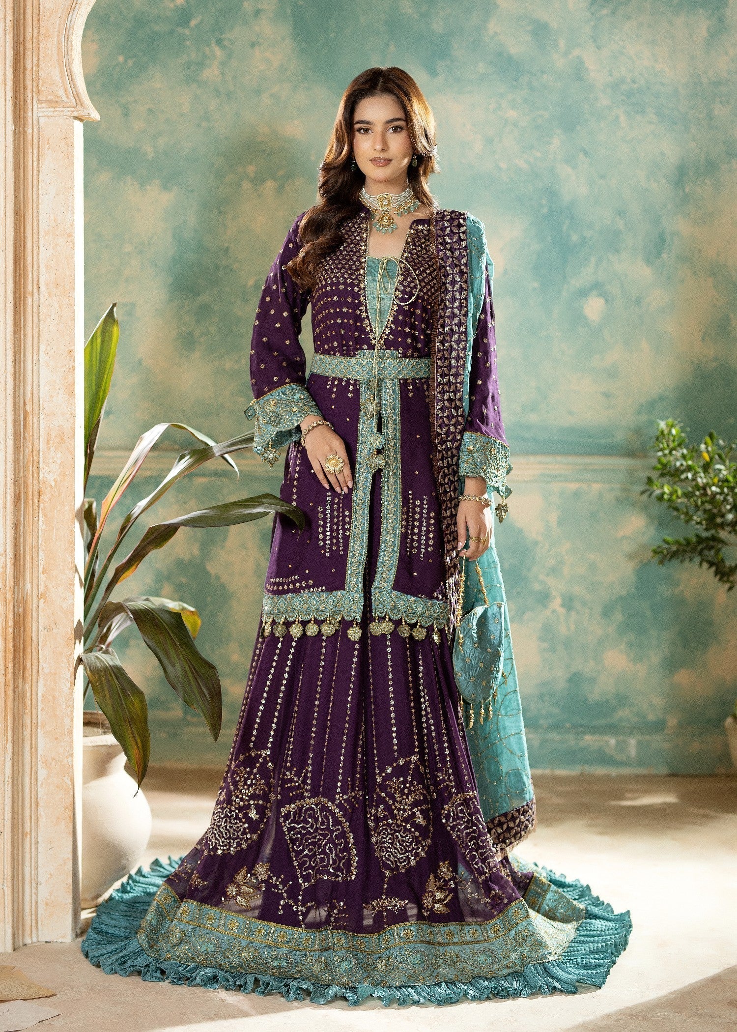 chiffon Lehenga in Plum