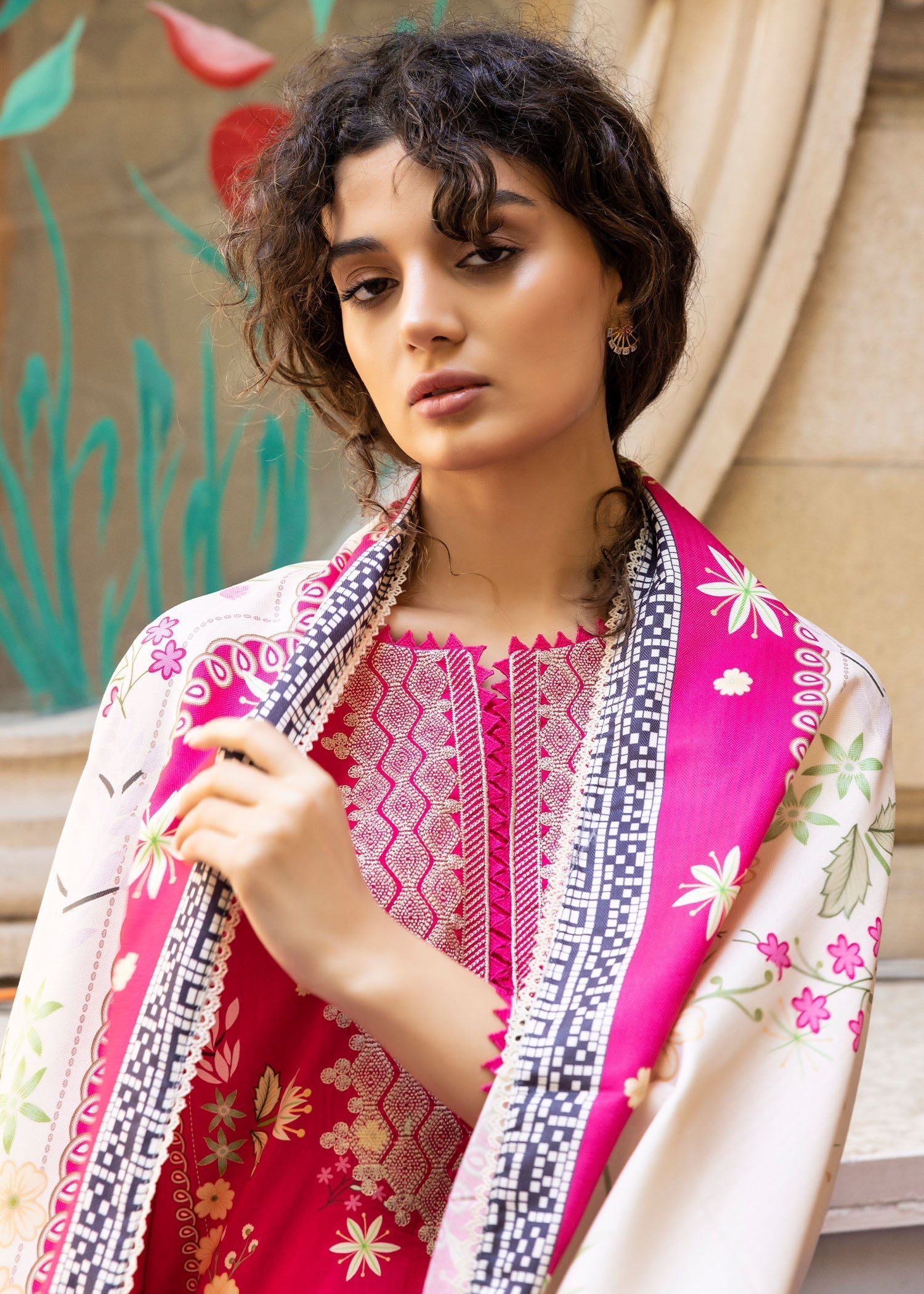 linen Kurta Set in Shocking pink