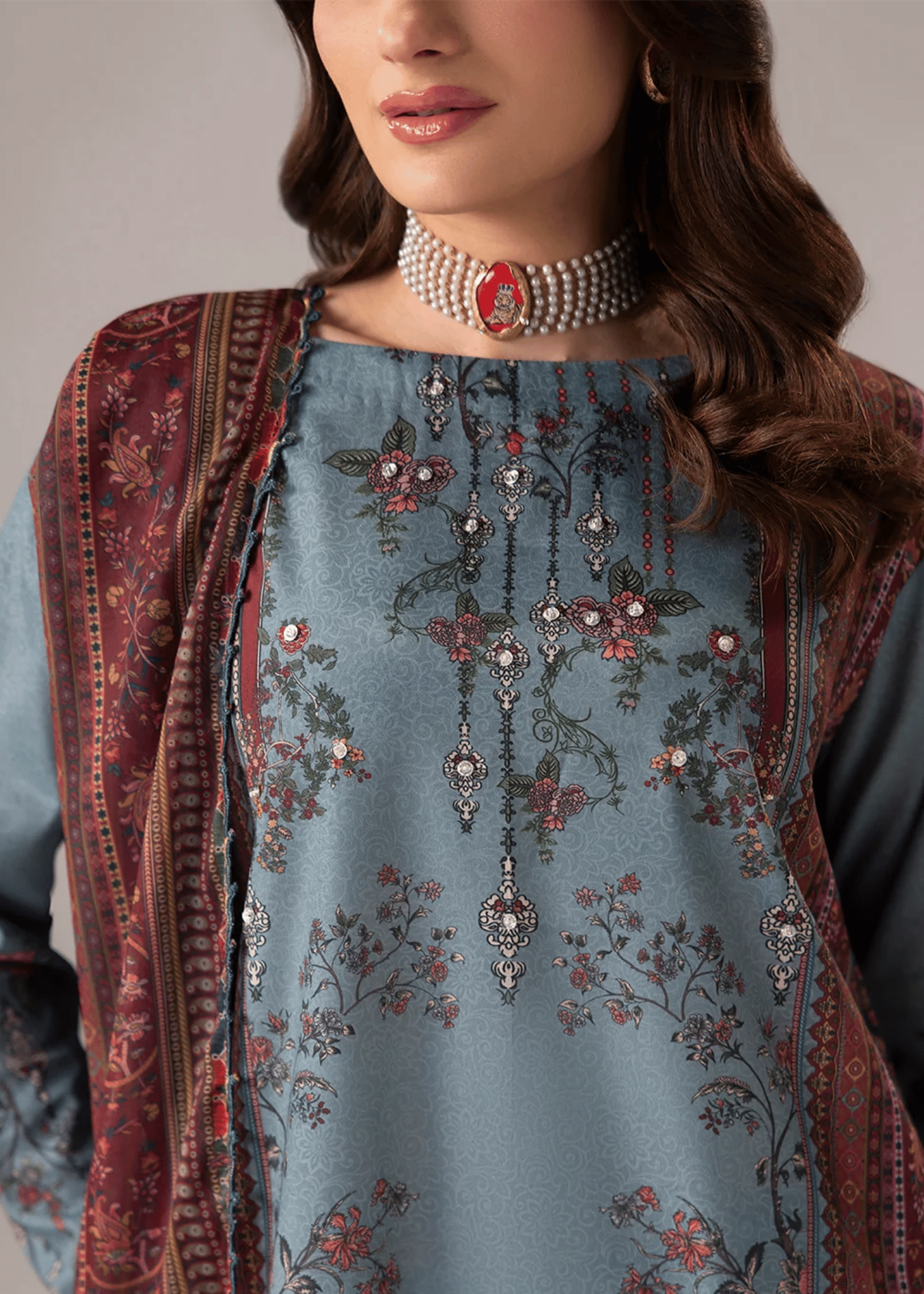 crepe silk Kurta Set in Shadow blue