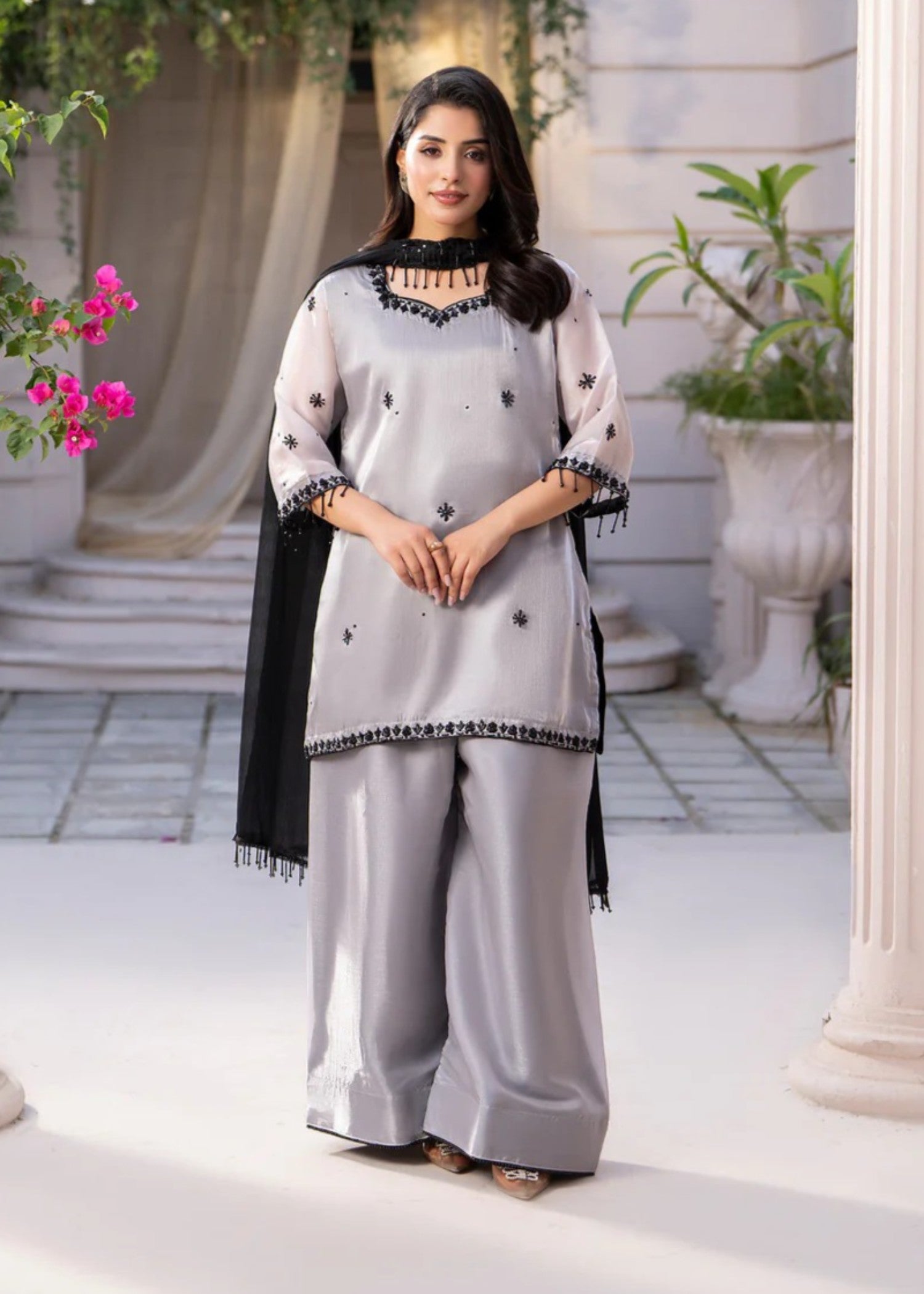 silk Kurta Set in Silver