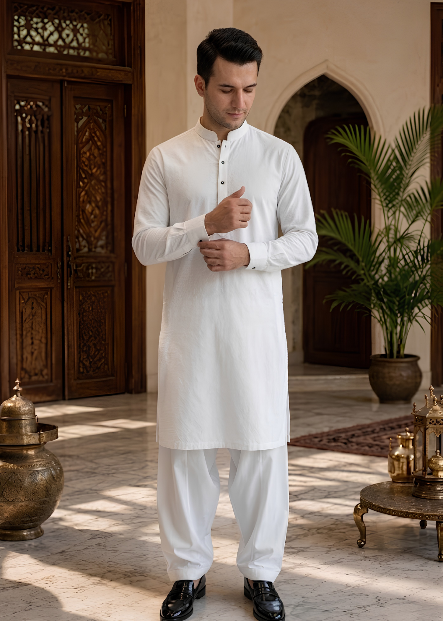 swiss lawn Kurta Set in White
