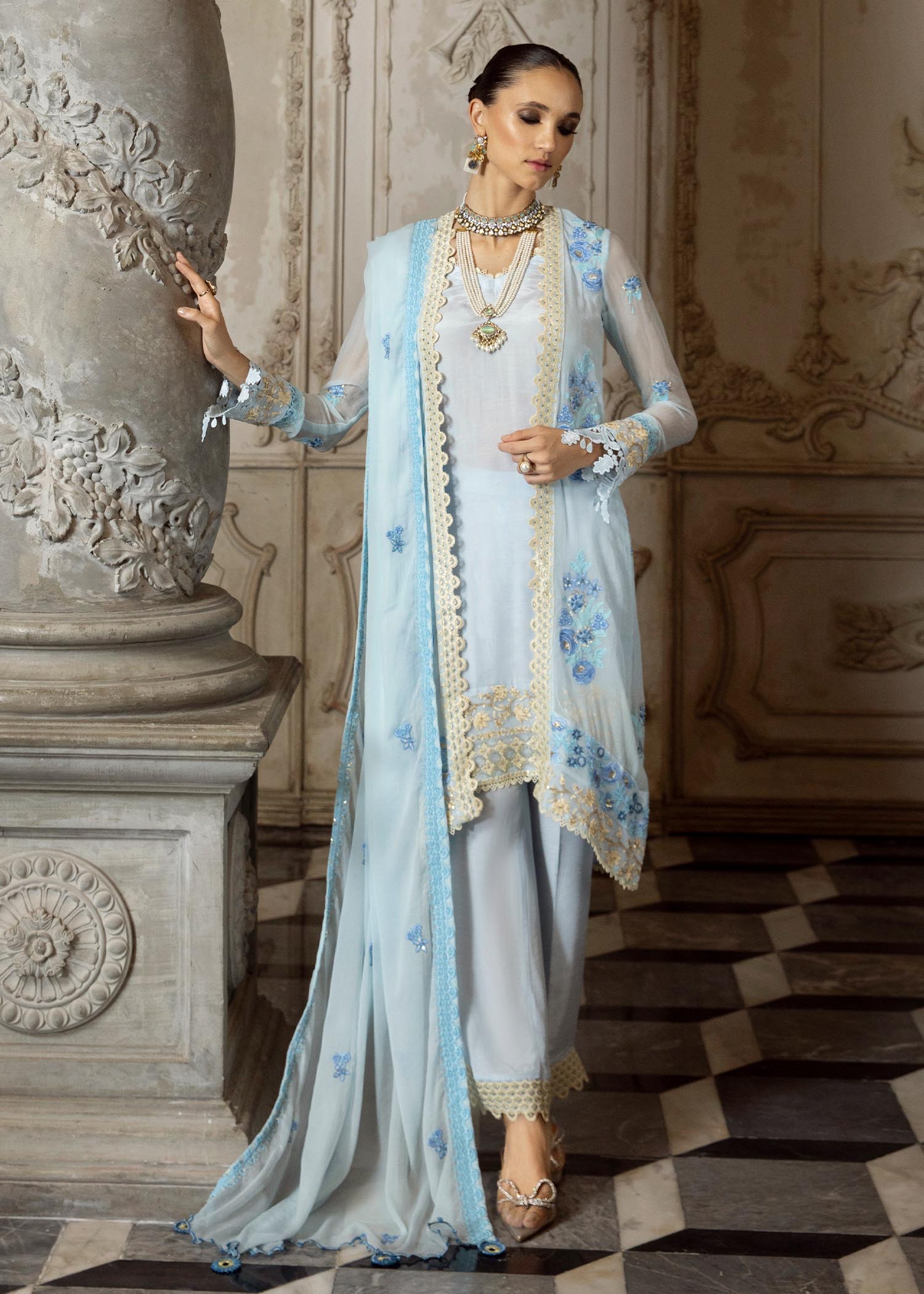chiffon Kurta Set in Blue