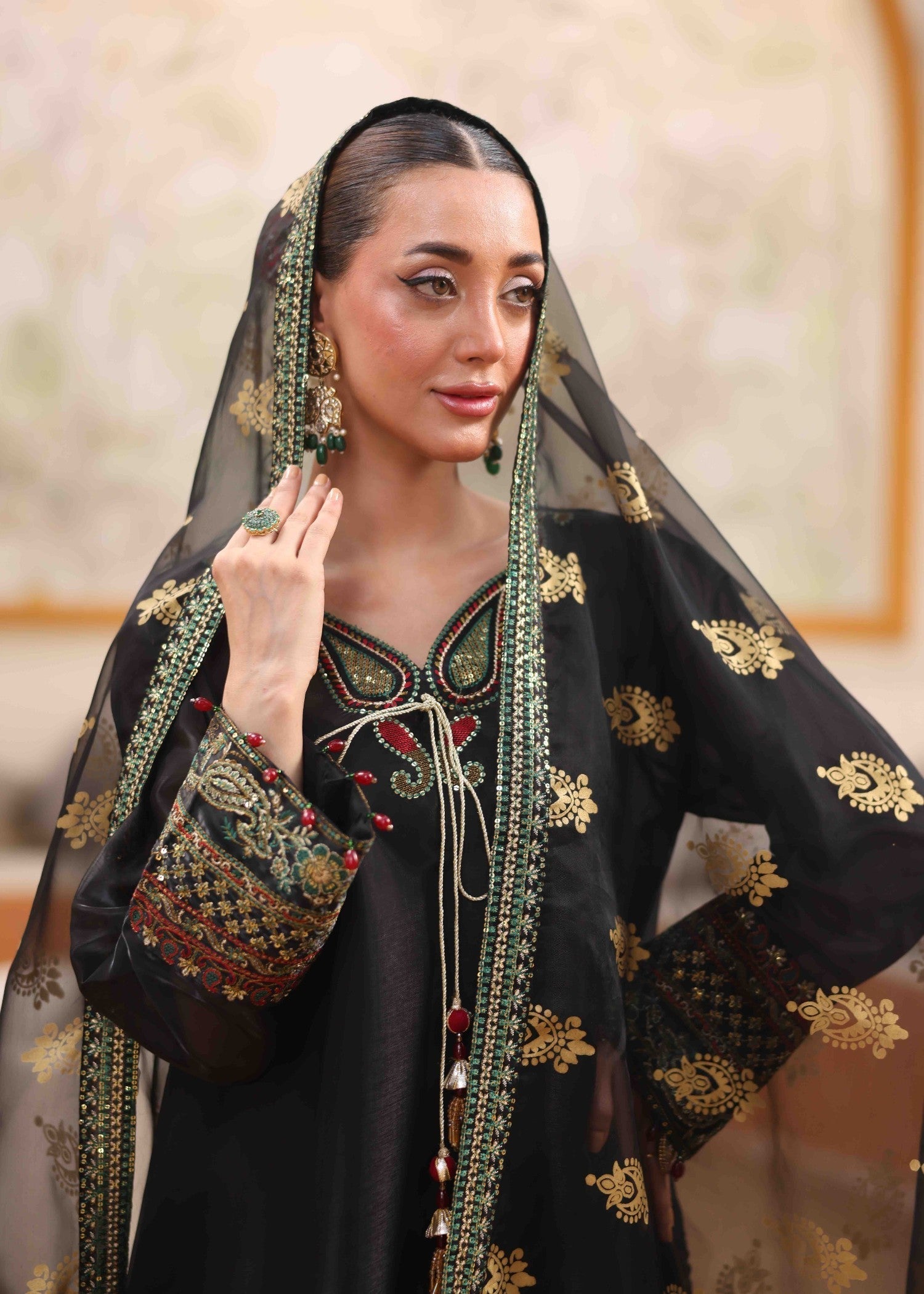 tissue silk Kurta Set in Black