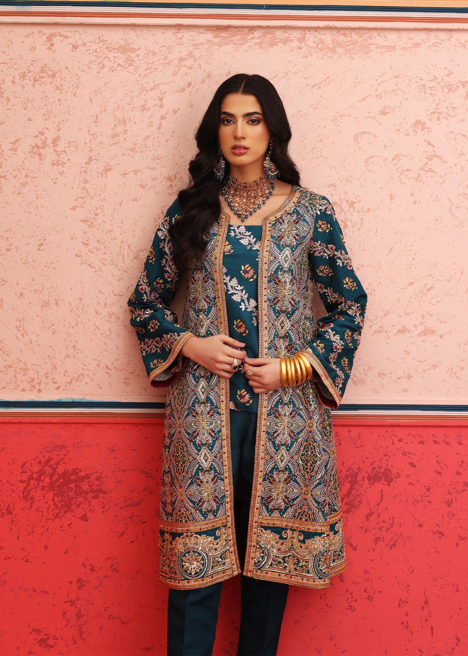 raw silk Kurta Set in Teal