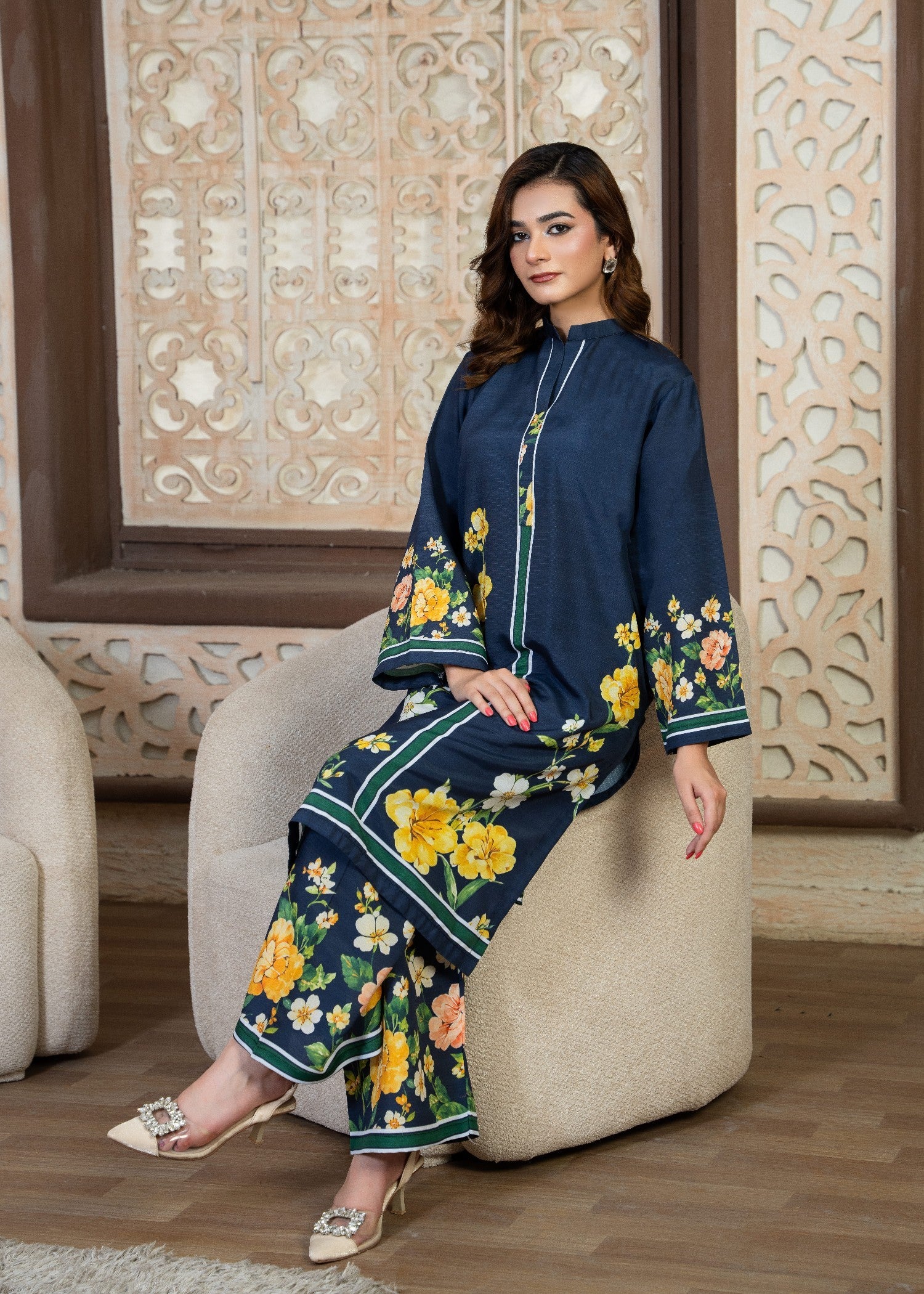 poly viscose Co Ord Sets in Navy blue