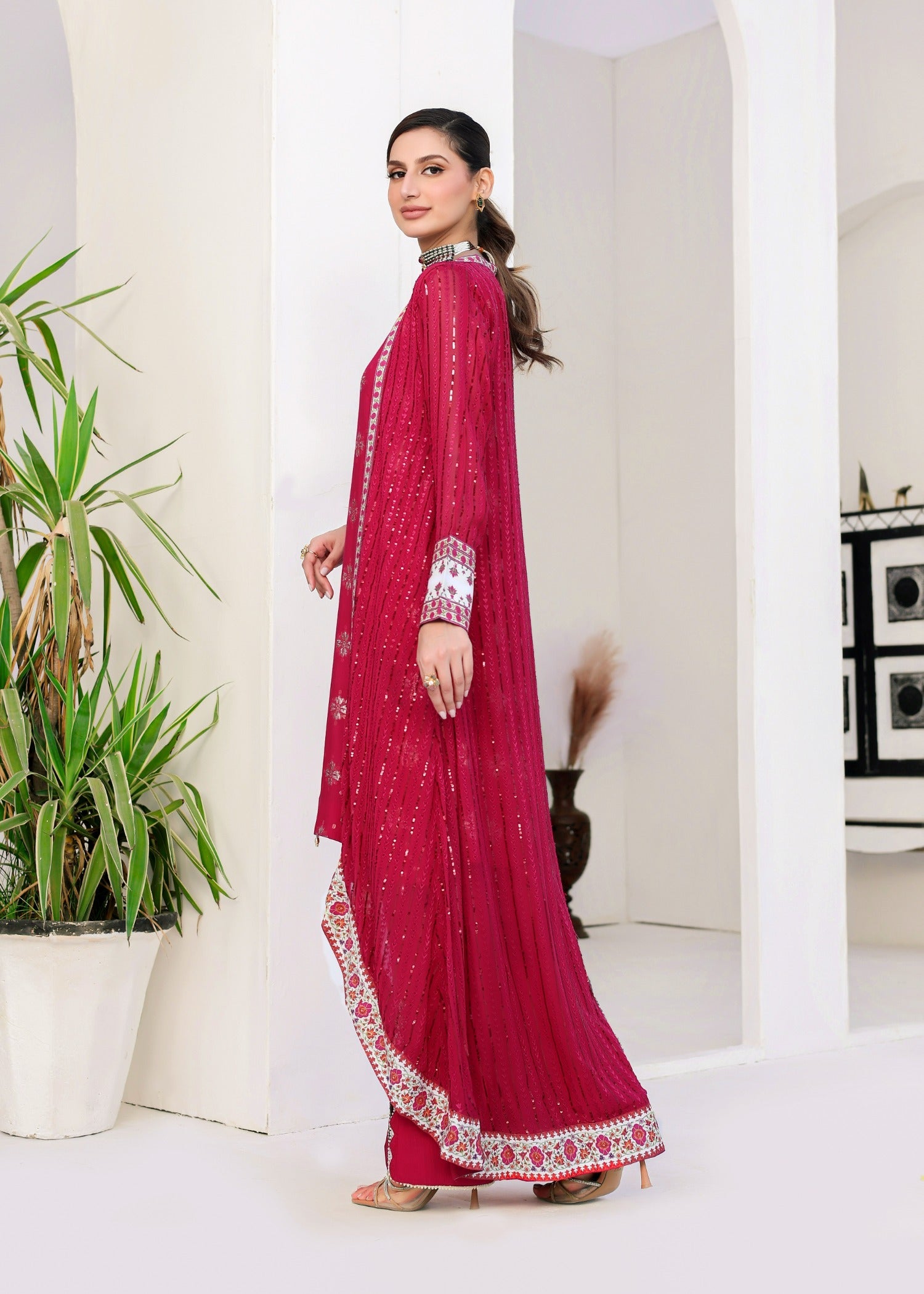 chiffon Gown in Poppy red