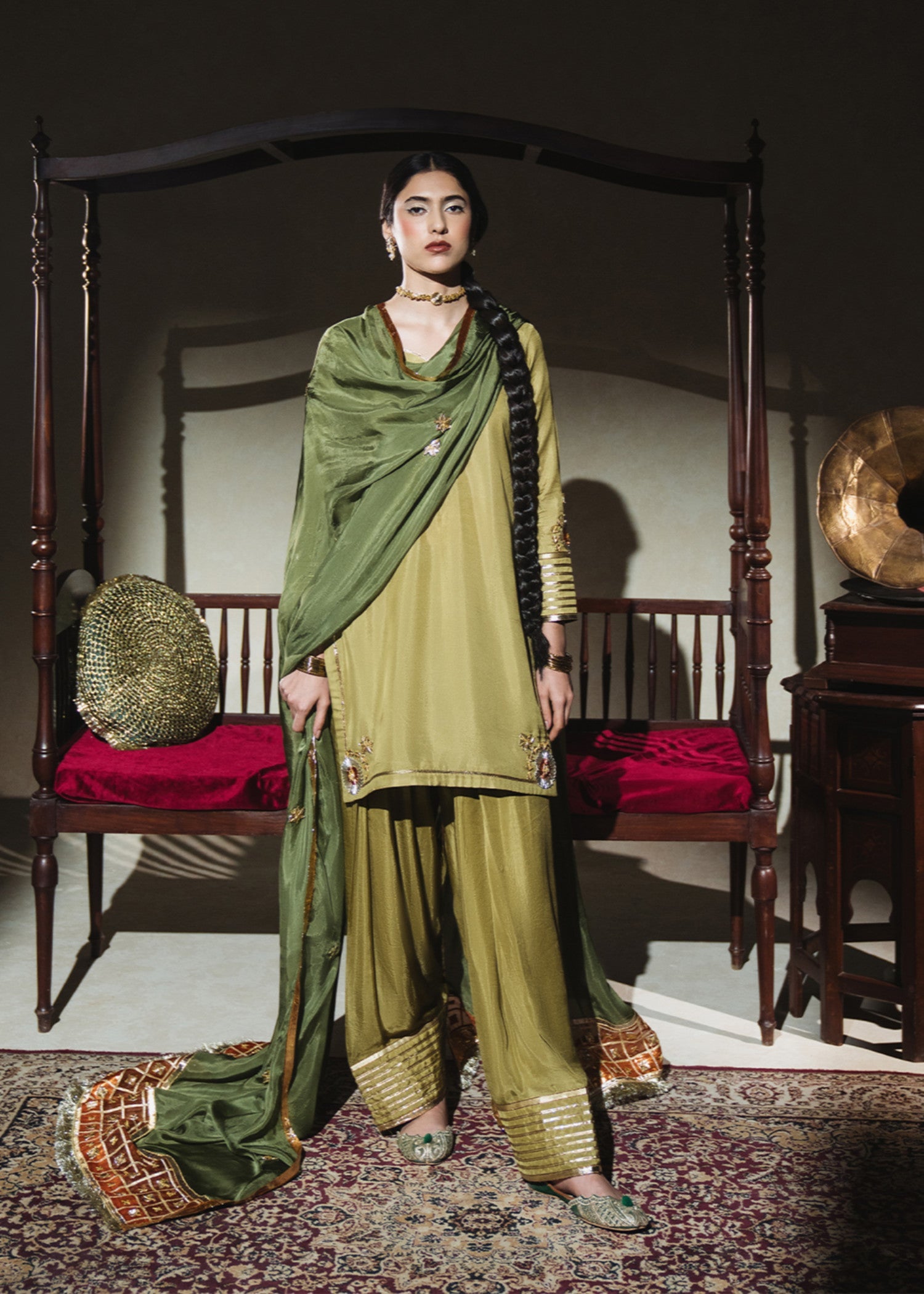 grip Kurta Set in Apple green
