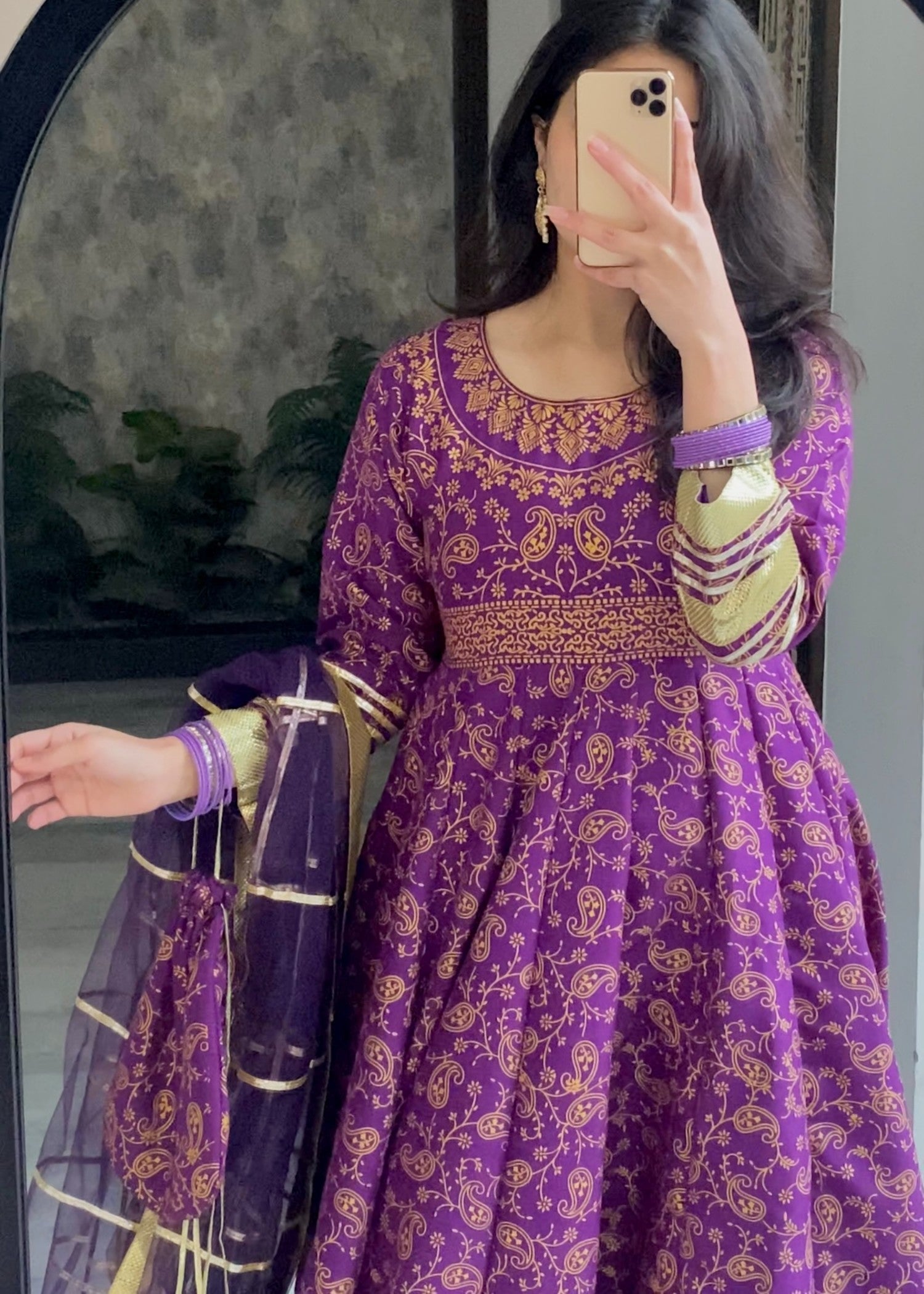 satin silk Anarkali in Royal purple