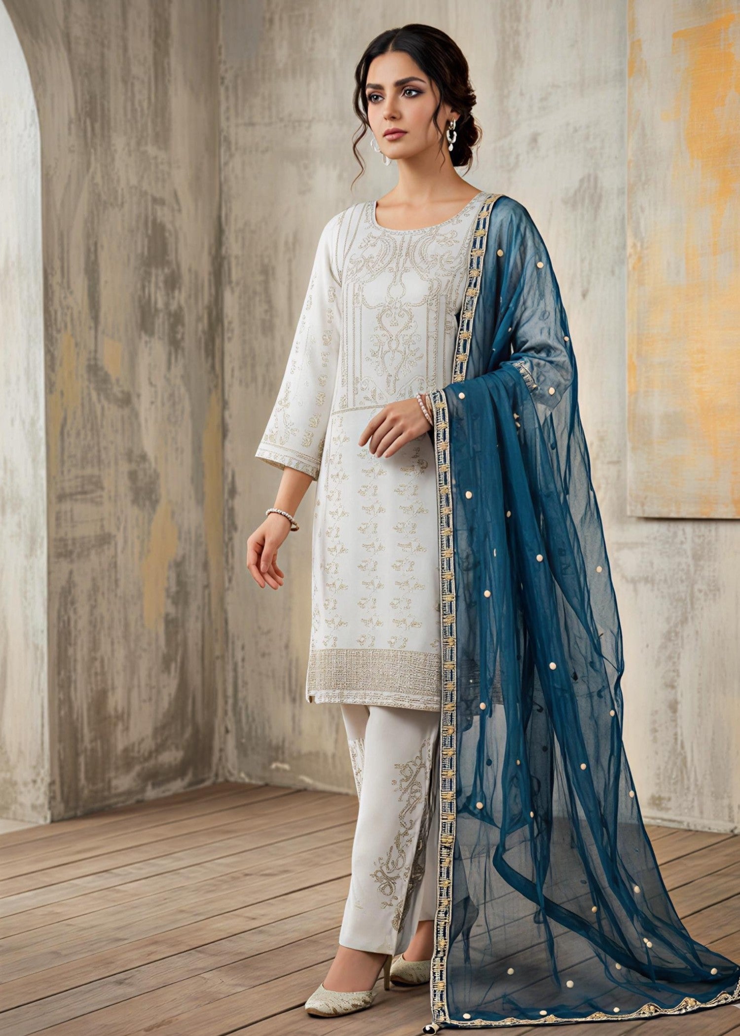 chiffon Kurta Set in White