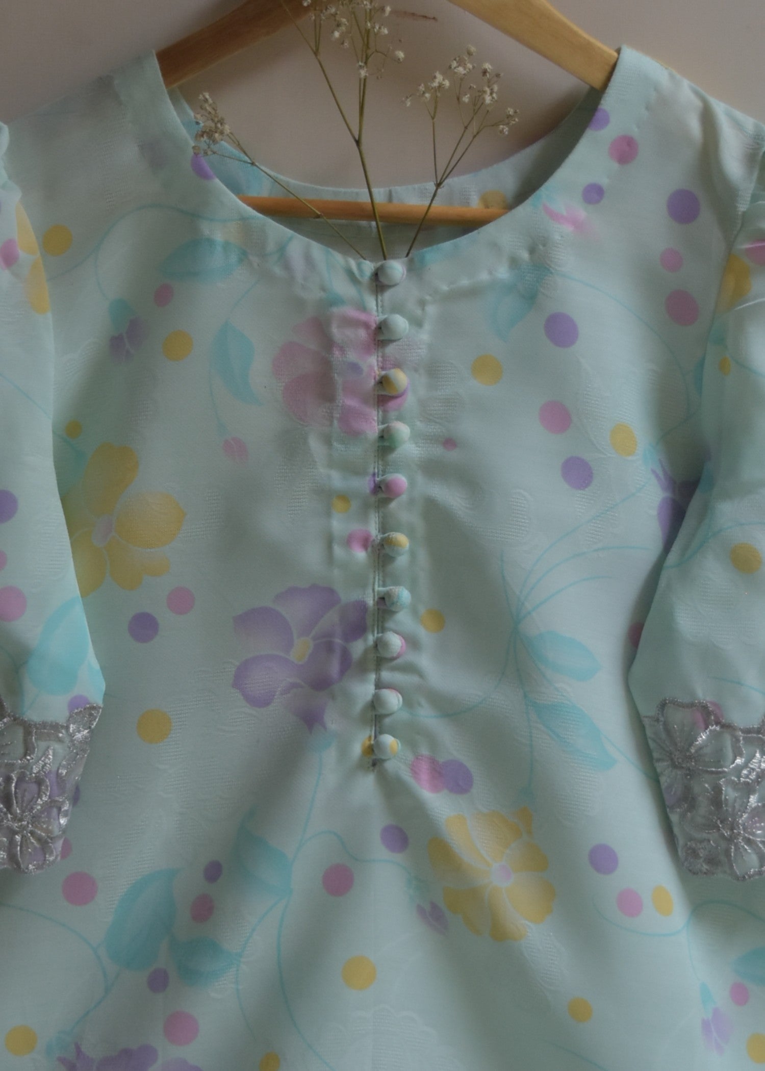 cotton dobby Kurta Set in Ice blue