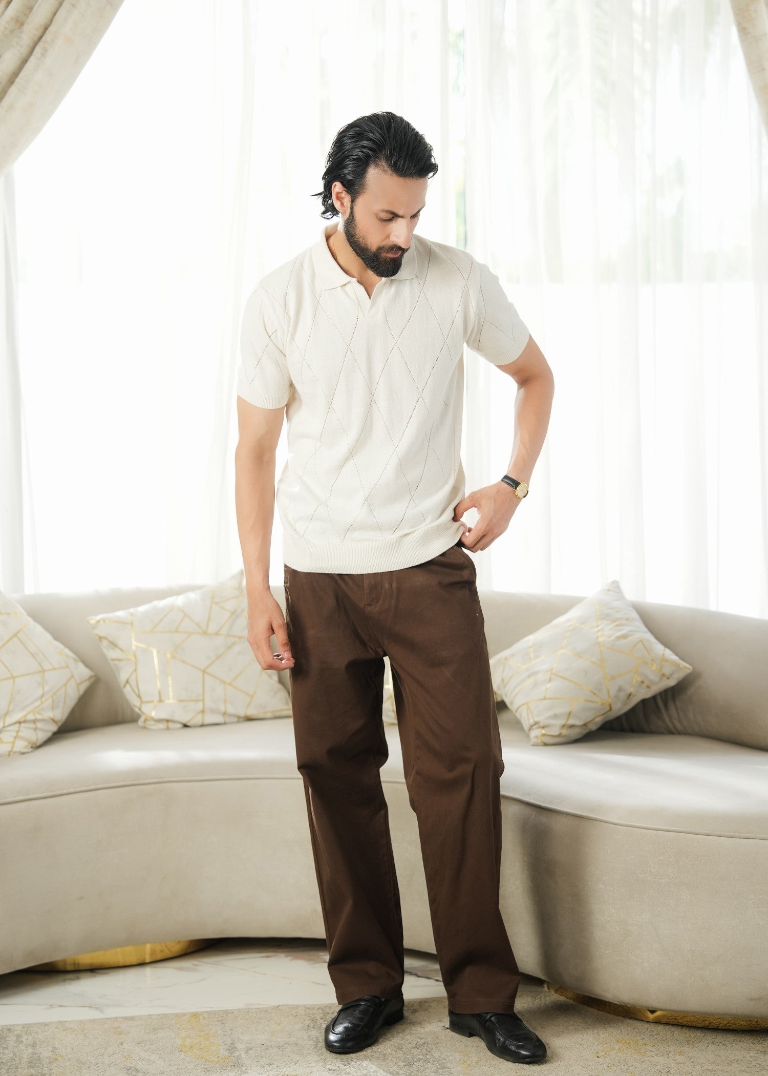 cotton Polo Shirt in Antique white
