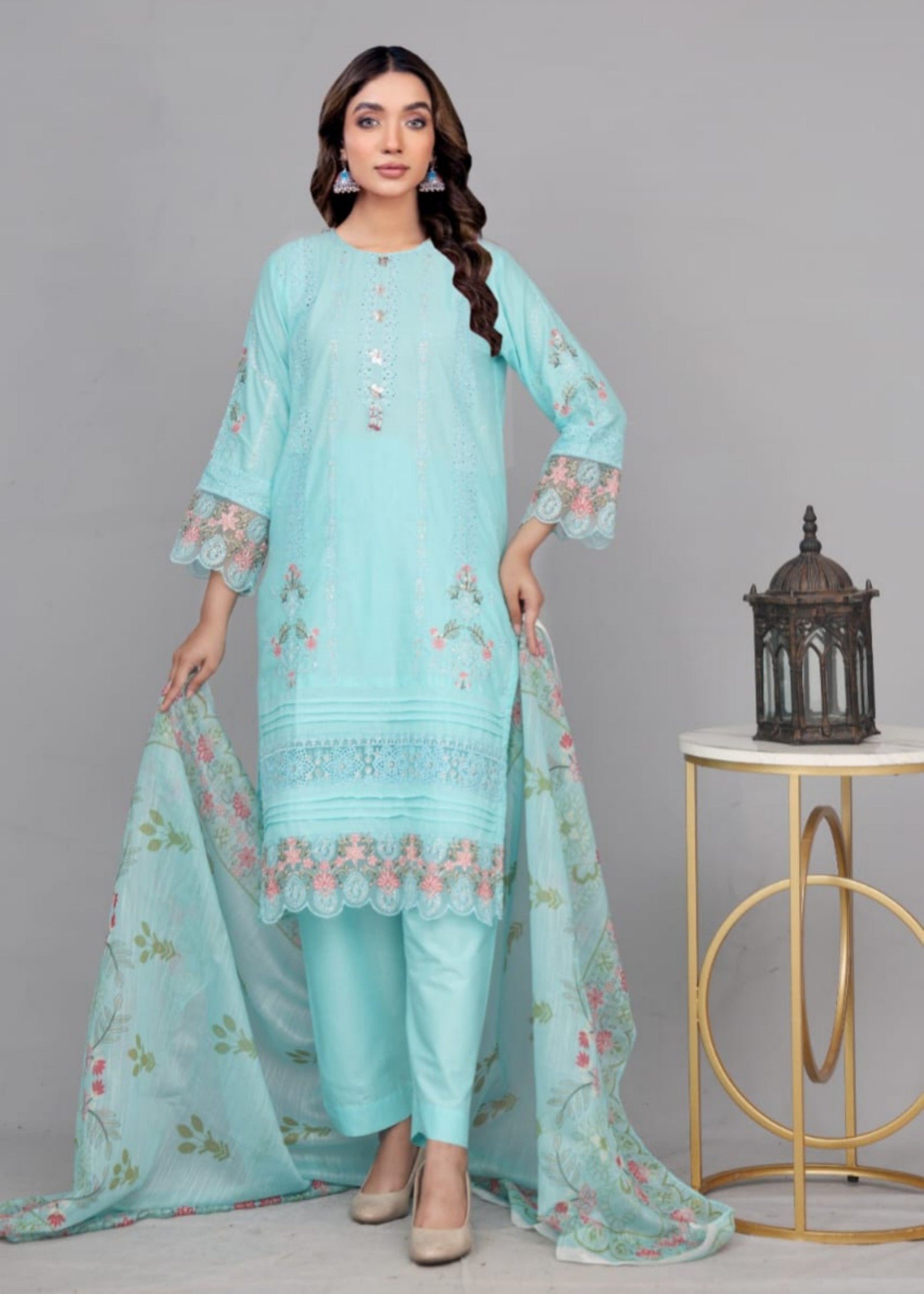 cotton Kurta Set in Sky