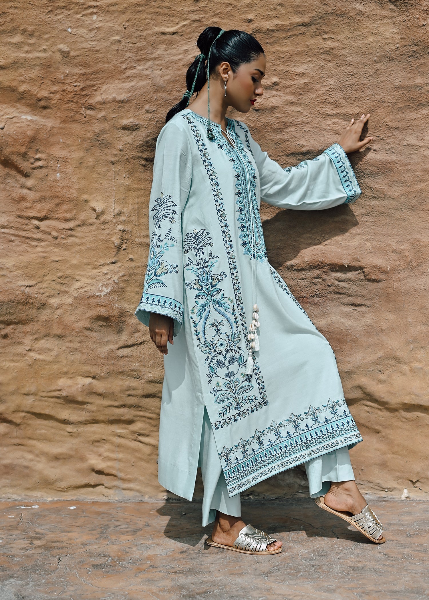 cotton viscose Kurta Set in Light blue