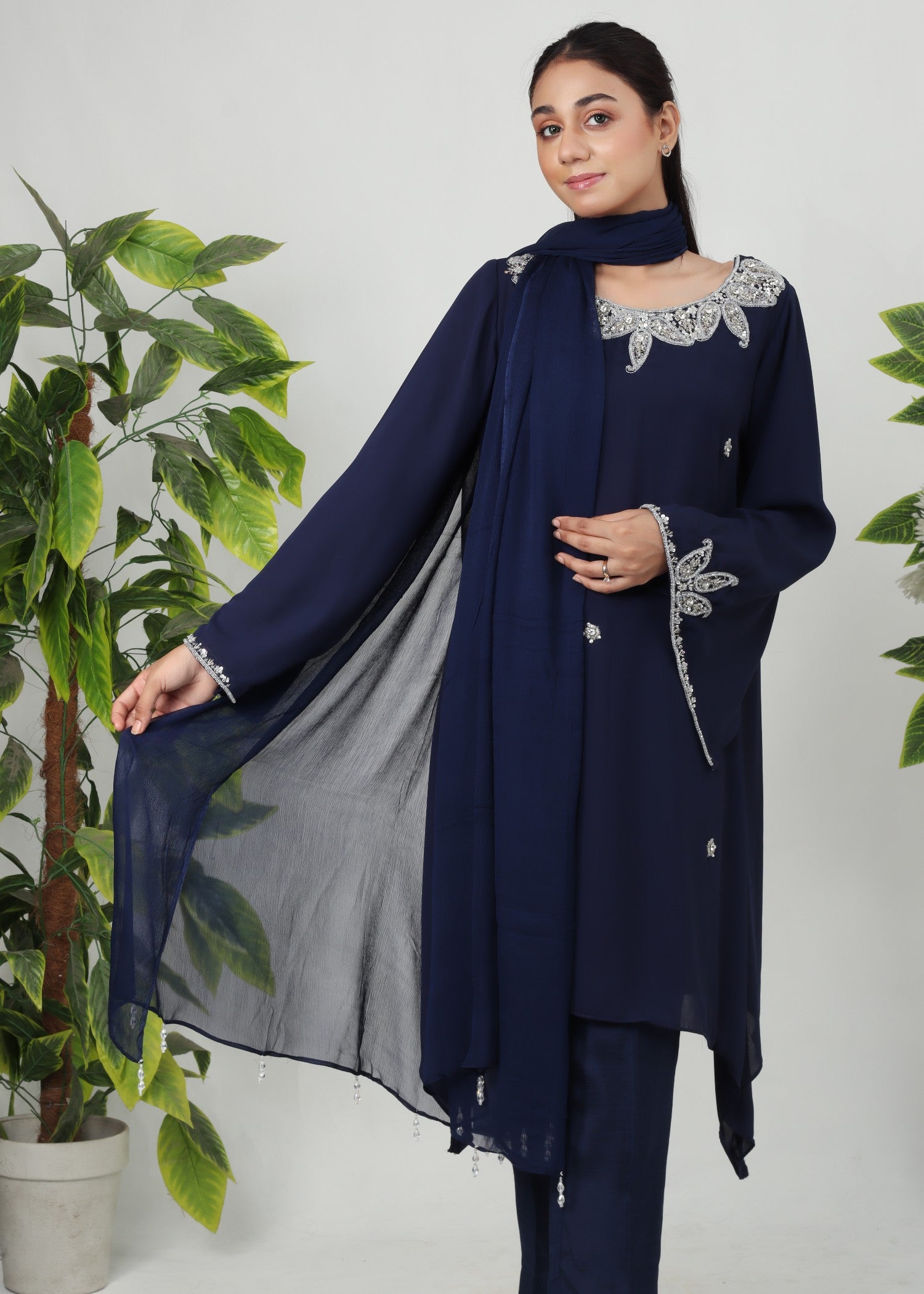 georgette chiffon Kurta Set in Navy blue, midnight blue, dark blue