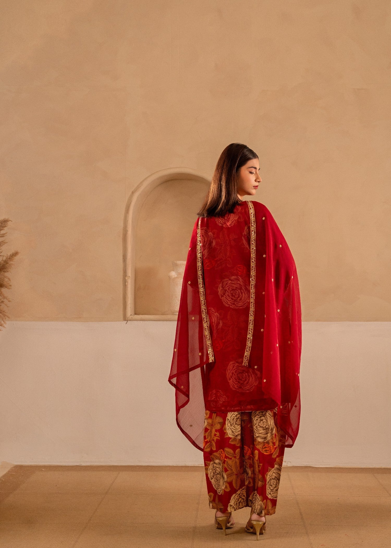 chiffon Kurta Set in Red