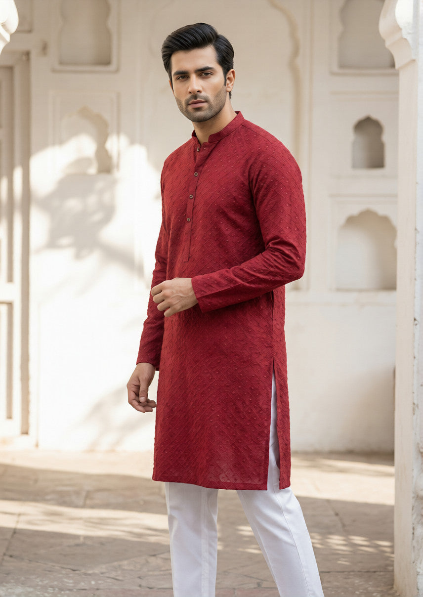 chikankari cotton Kurta in Maroon by Dulha Fashion House