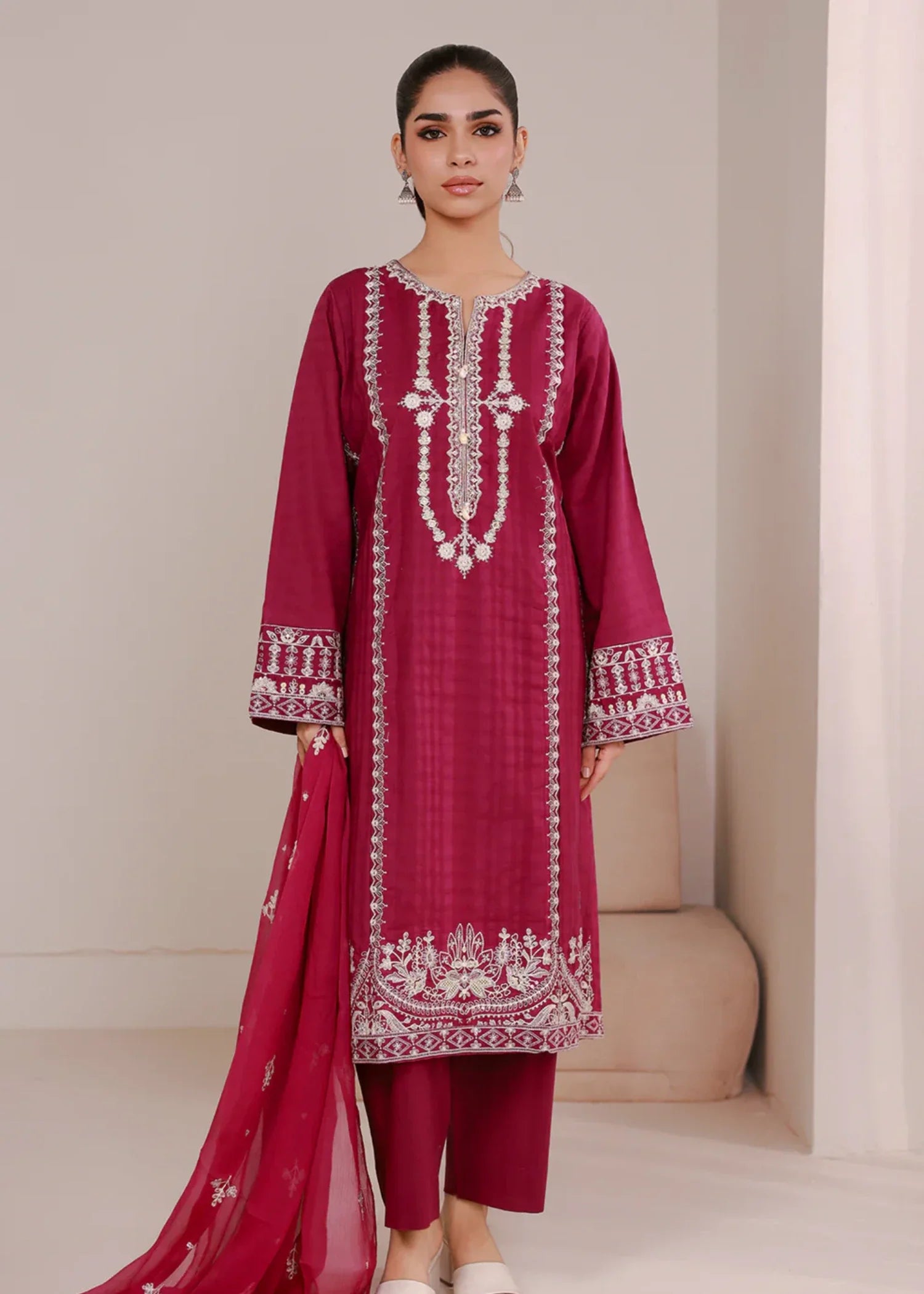 lawn Kurta Set in Magenta