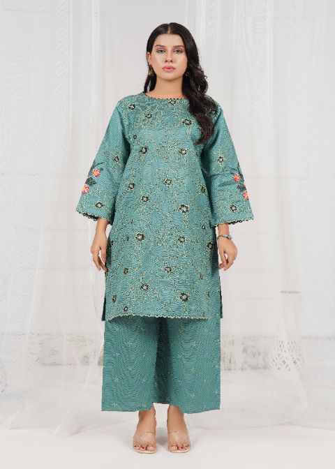 yarn dyed khaddi Kurta Set in Pistachio green