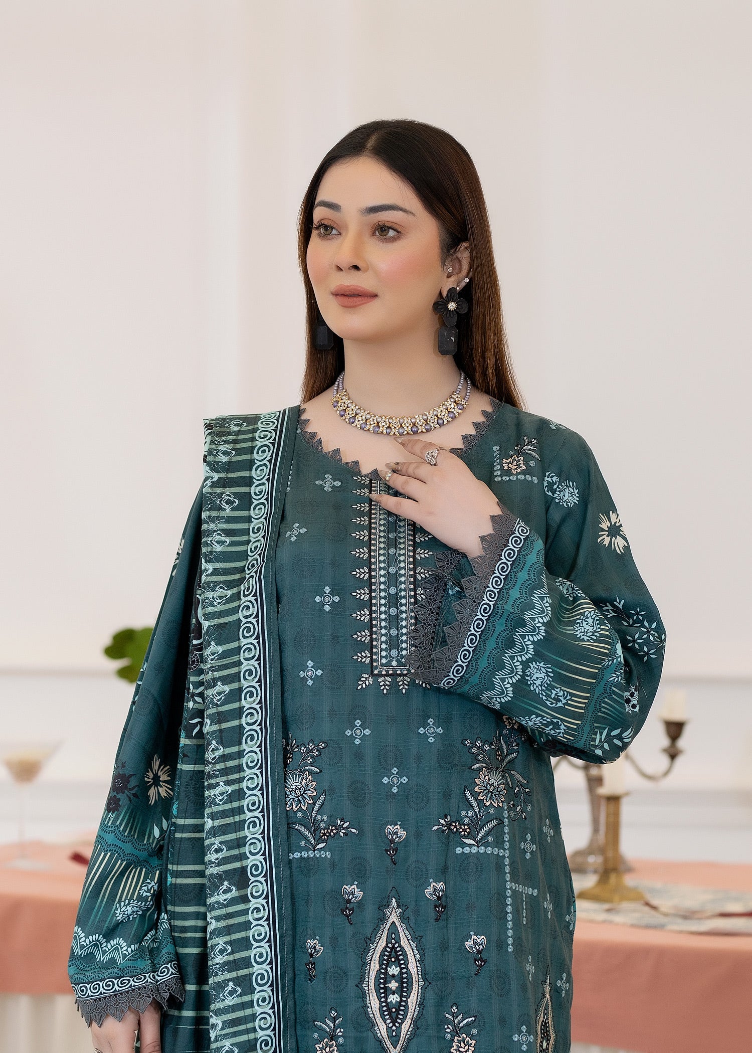 wool Kurta Set in Teal