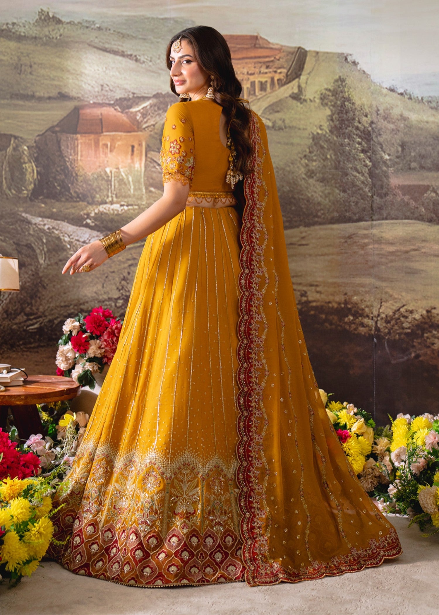 chiffon Lehenga in Mustard