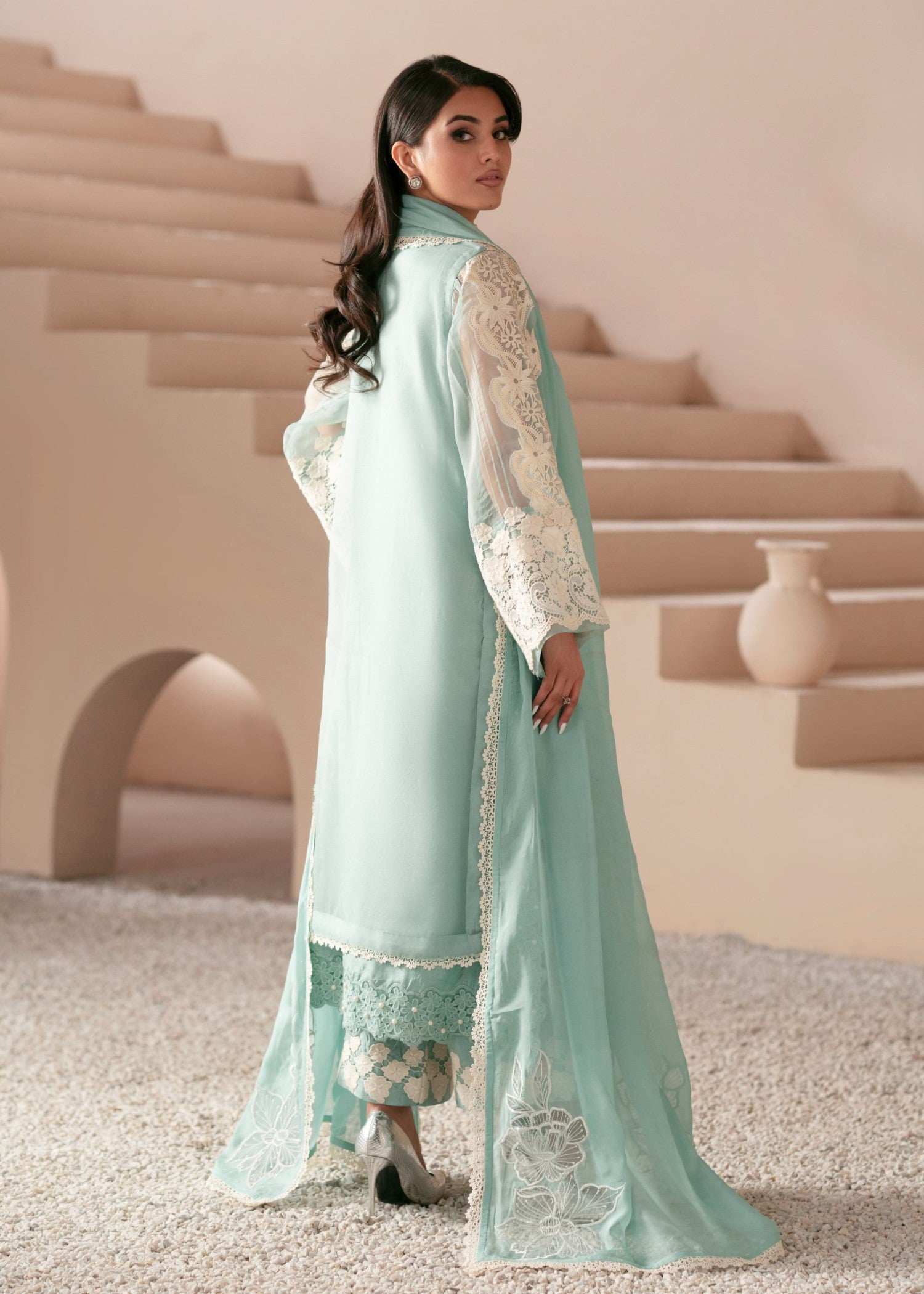 organza Kurta Set in Turquoise