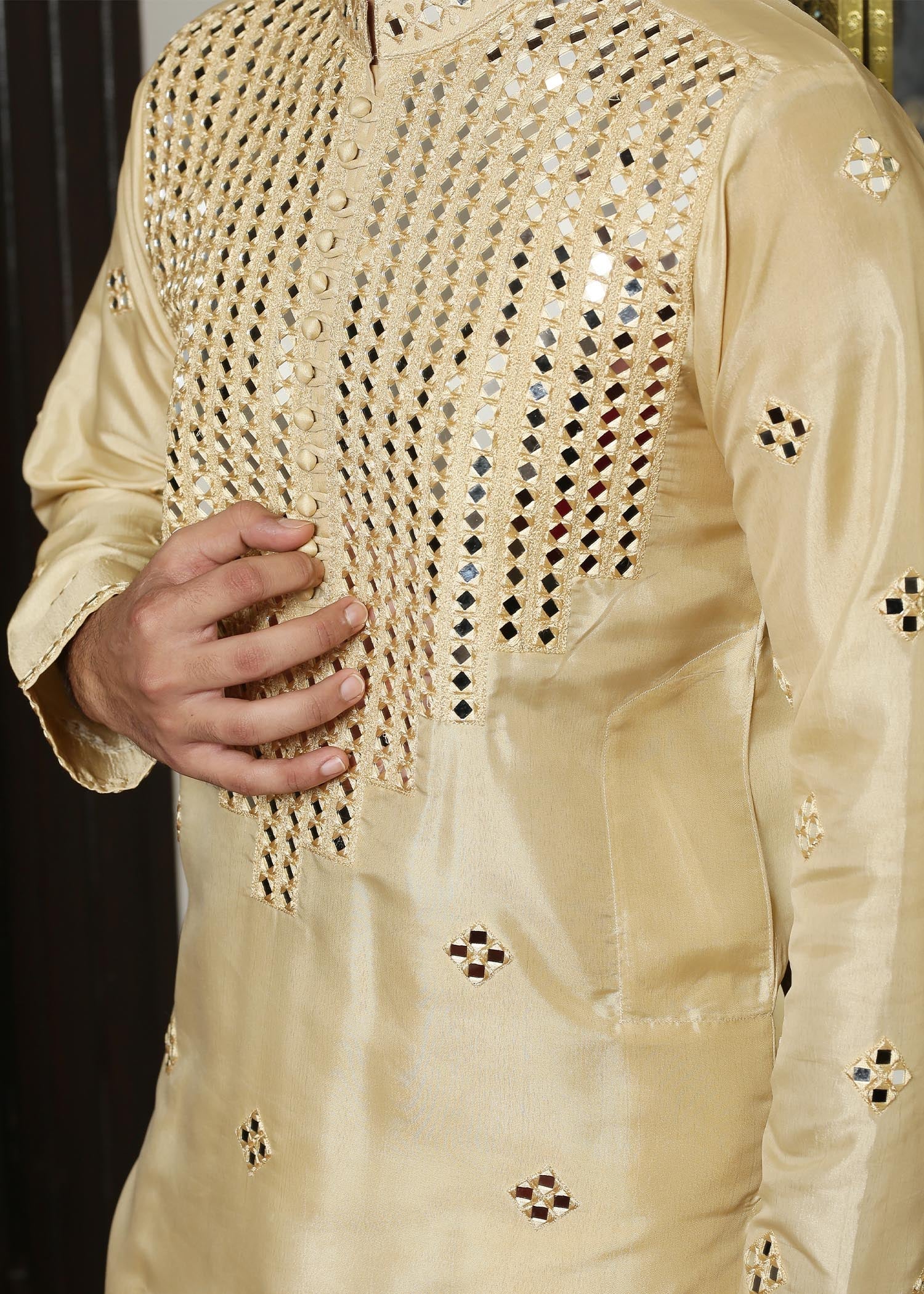 cotton silk Kurta Set in Mari gold