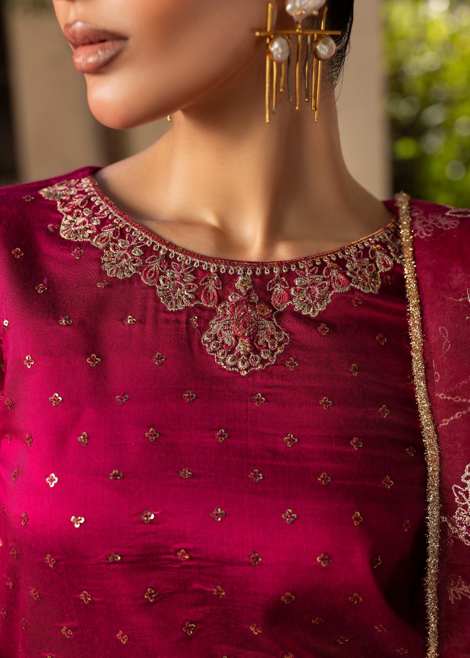 cotton silk banarasi Sharara in Magenta haze