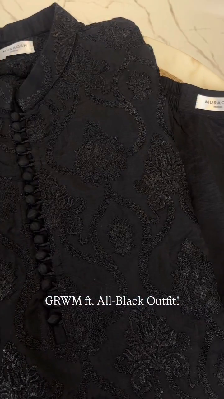 raw silk Kurta Set in Black by Muraqsh