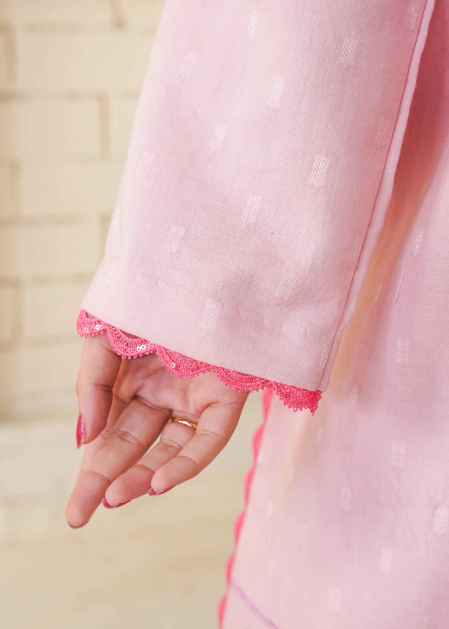 brochea jacquard Kurta Set in Baby pink