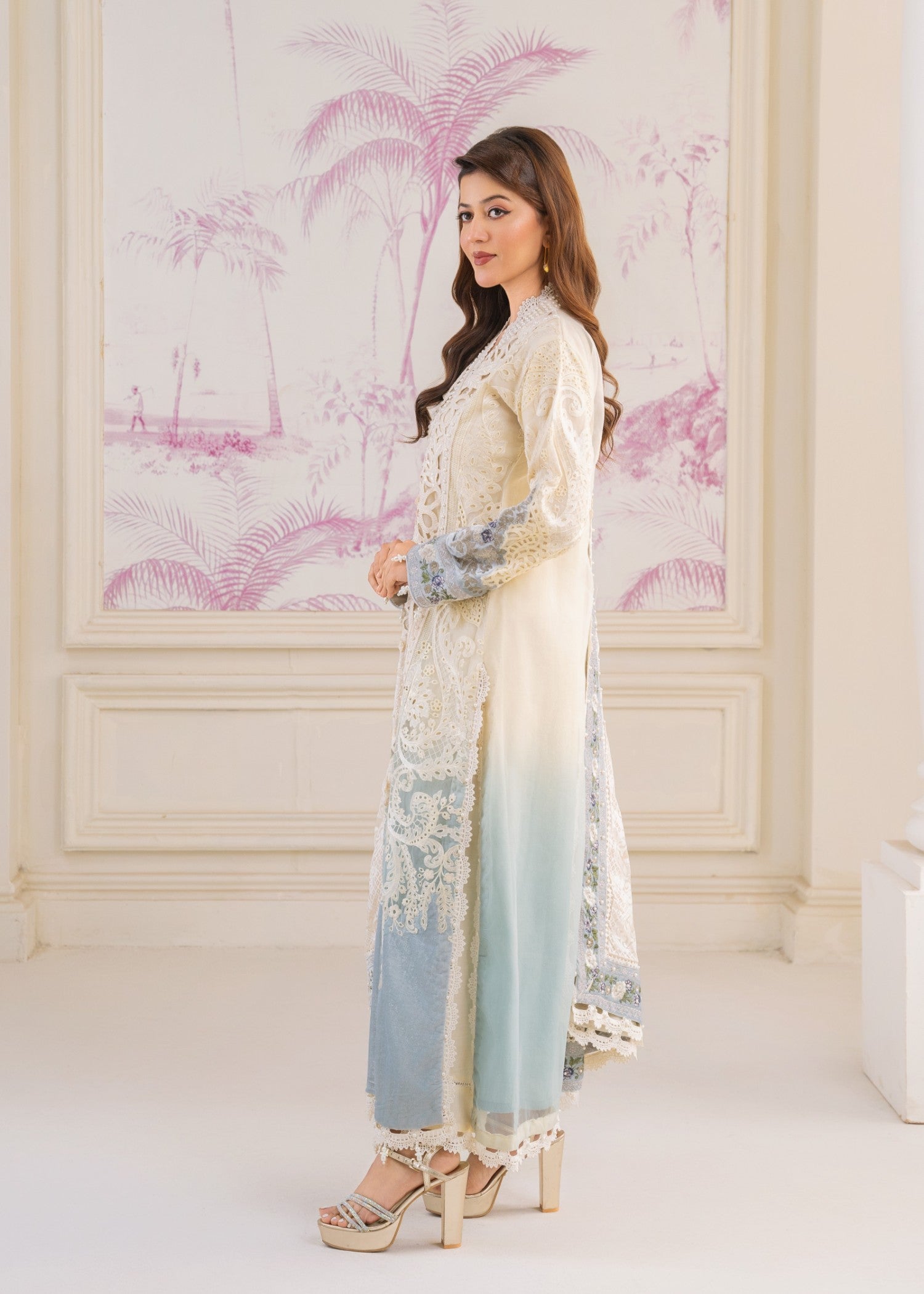 organza Kurta Set in Cream