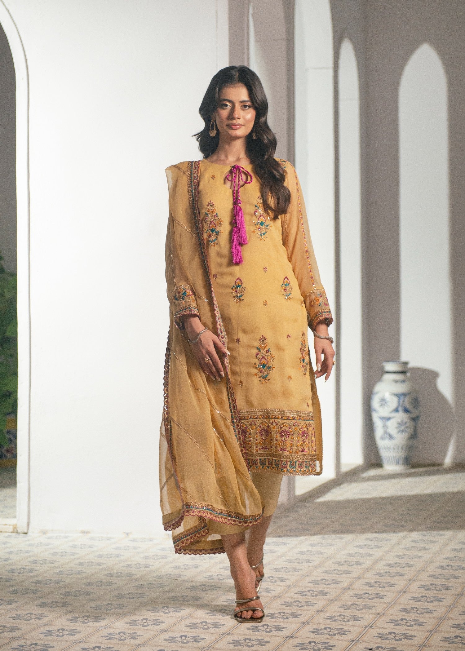 chiffon Kurta Set in Champagne