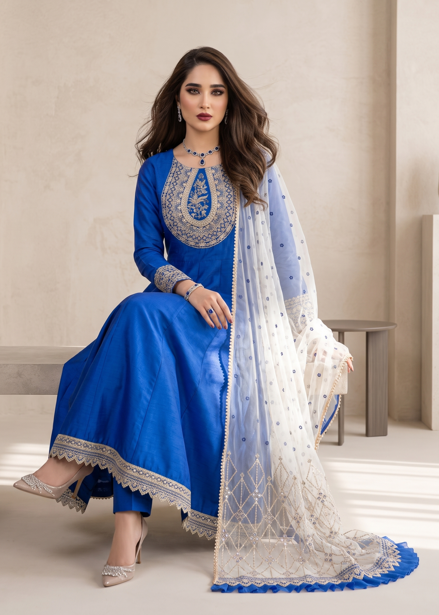raw silk Maxi in Blue
