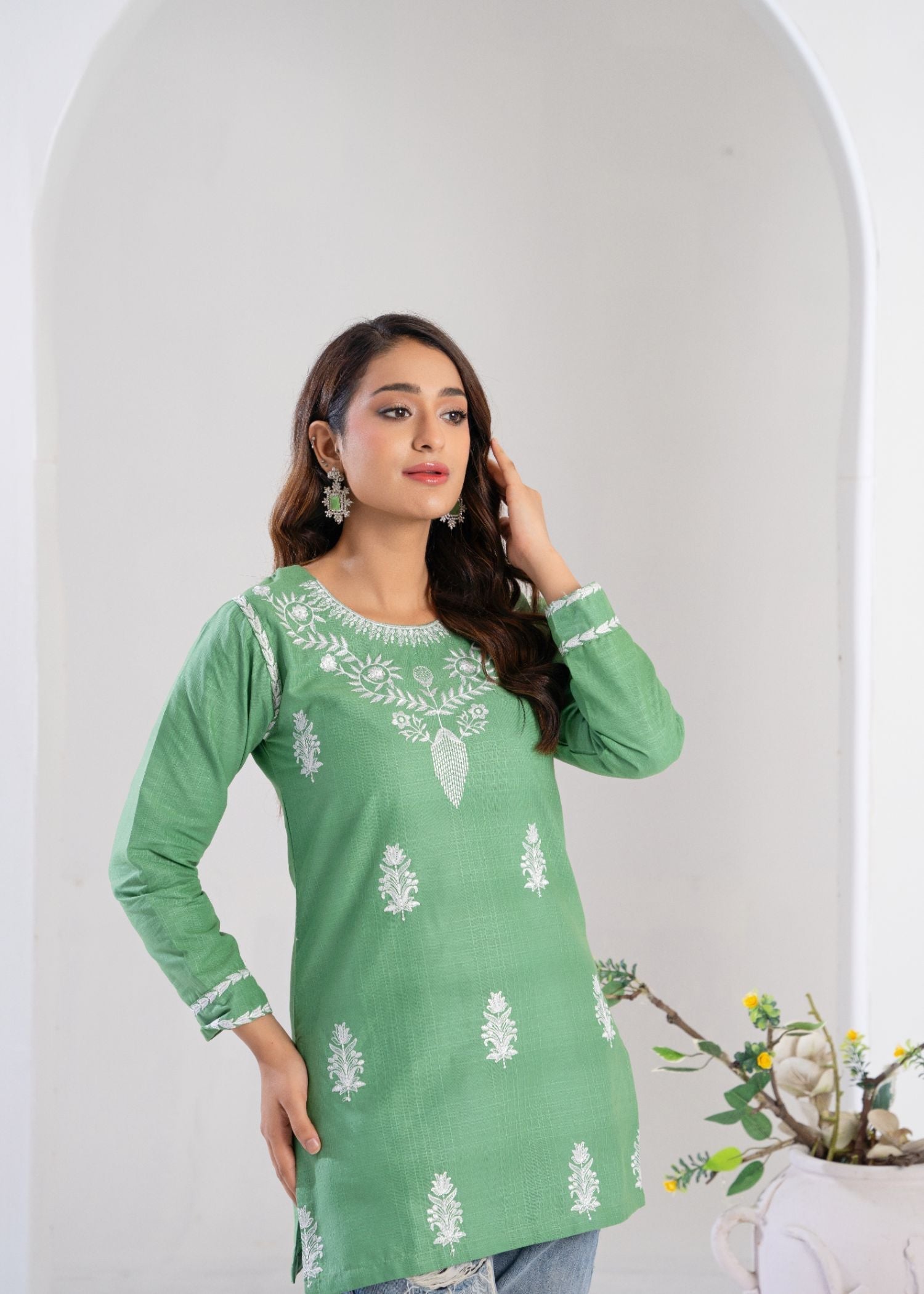 cotton Kurti in Moss green