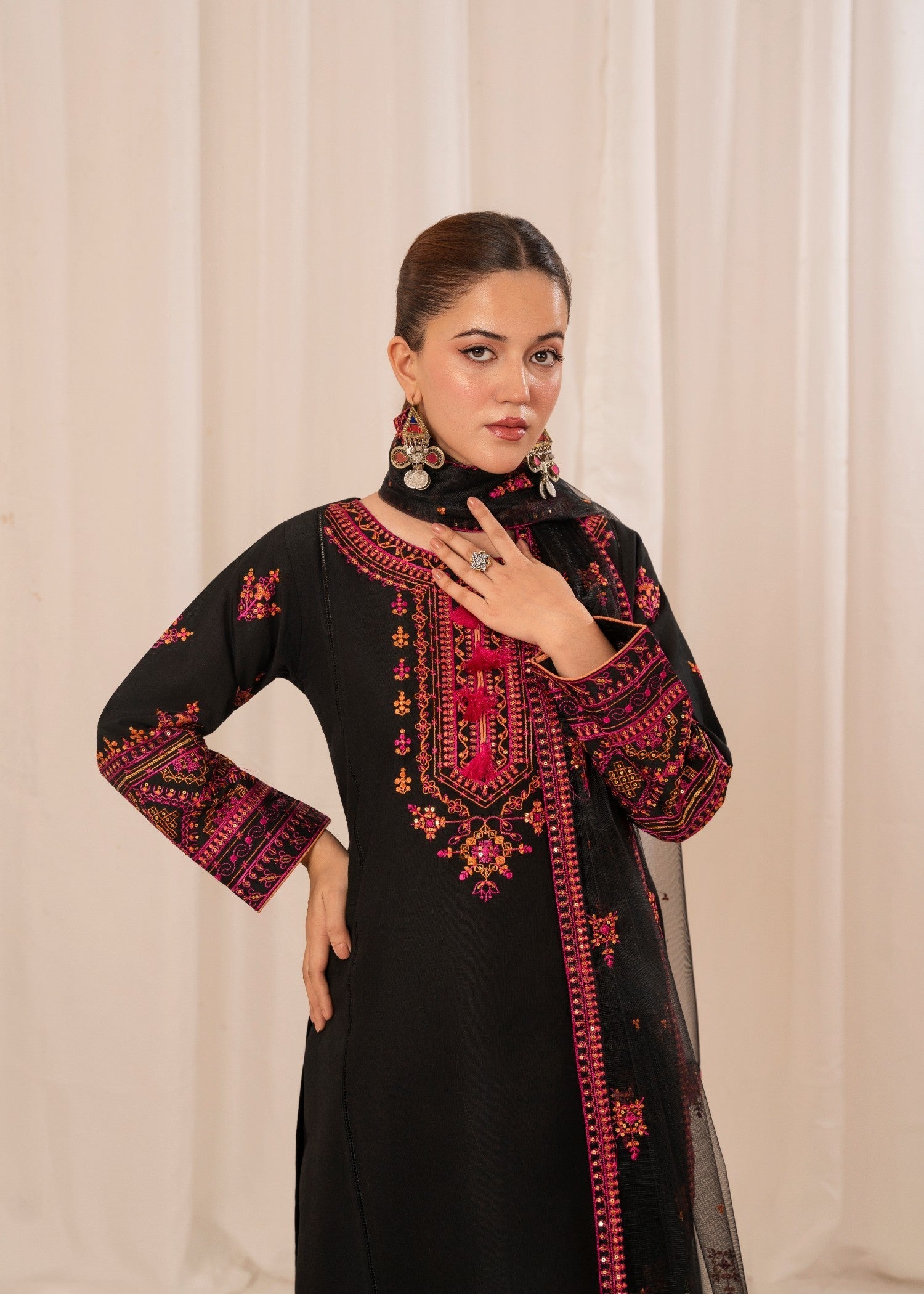 cotton viscose Kurta Set in Black