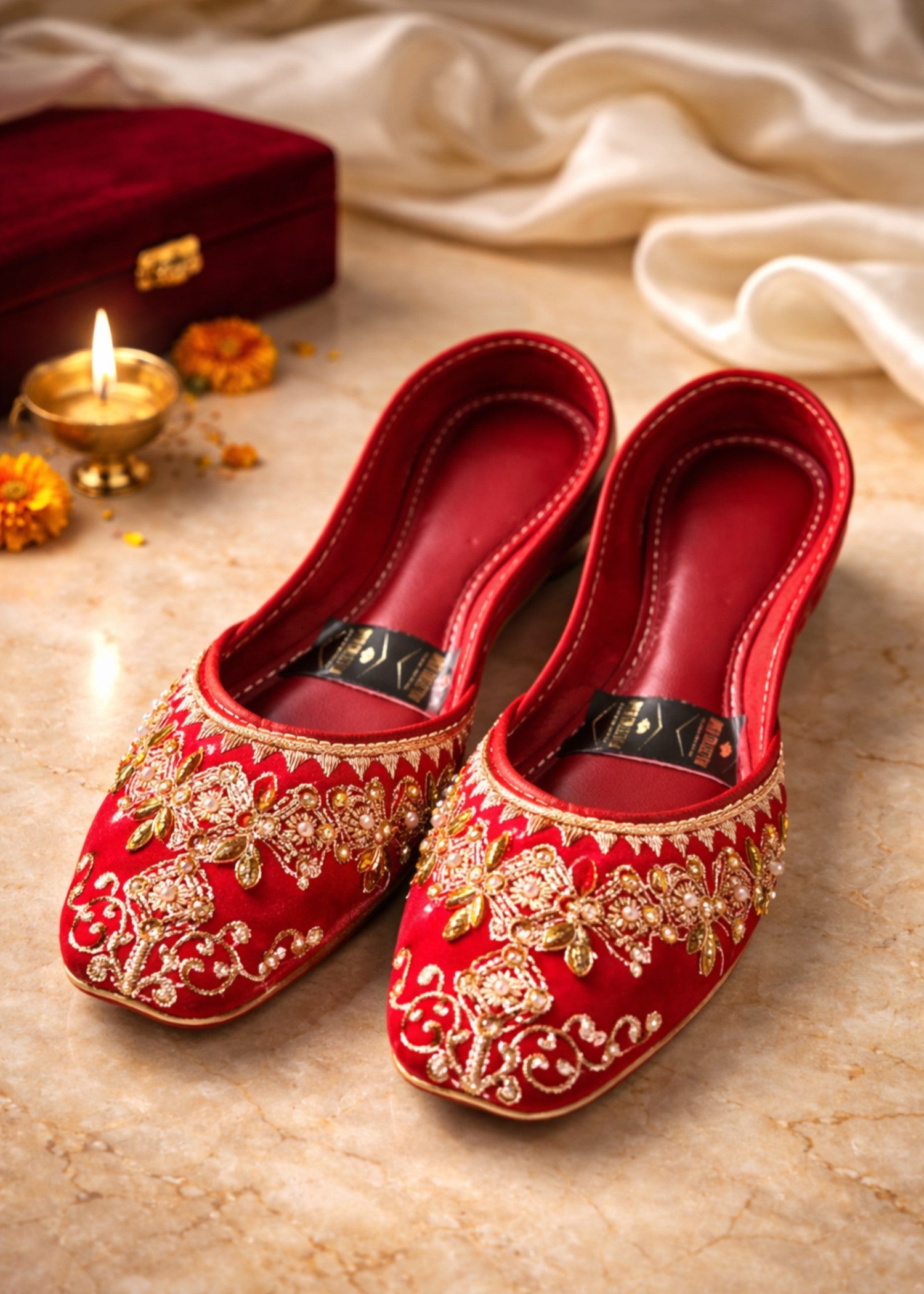 Khussa in Venetian red by - High Quality Women Khussa TQF6170