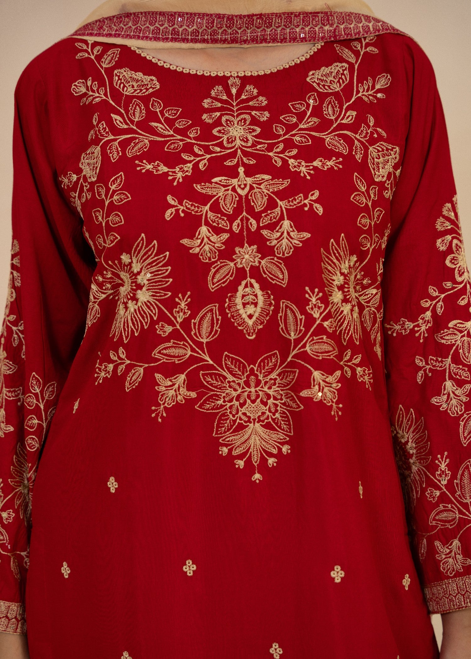 raw silk Kurta Set in Tomato red