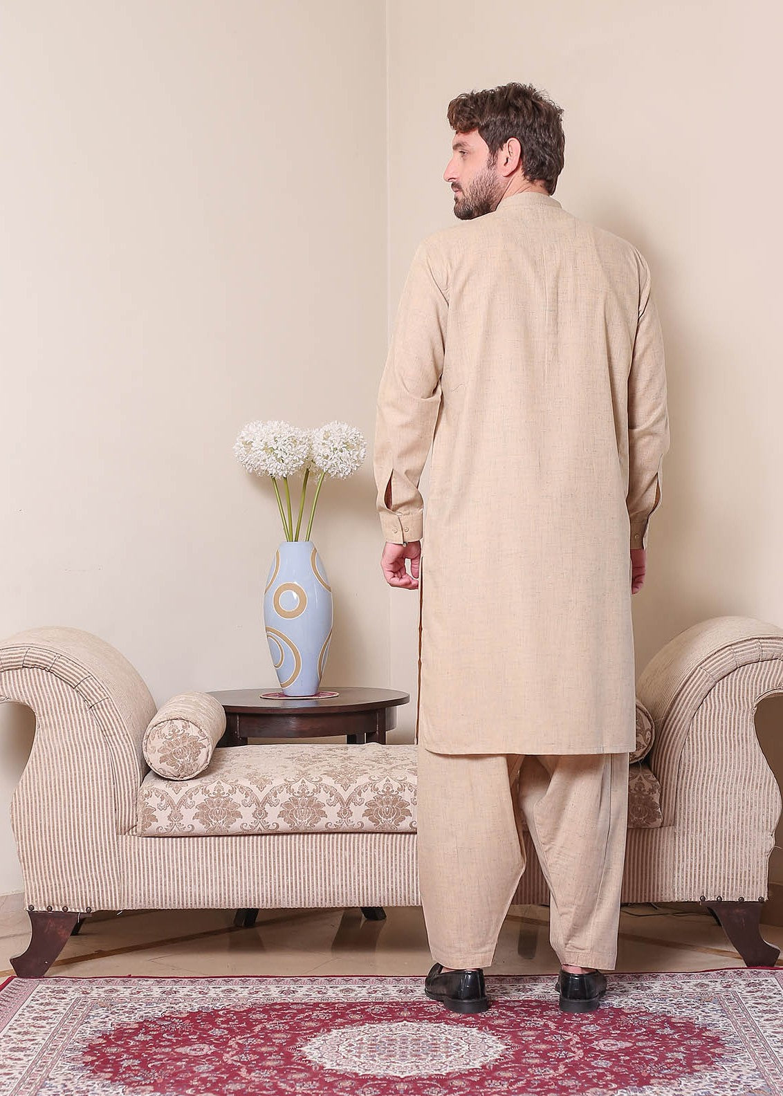 textured wash & wear Shalwar Kameez in Camel brown