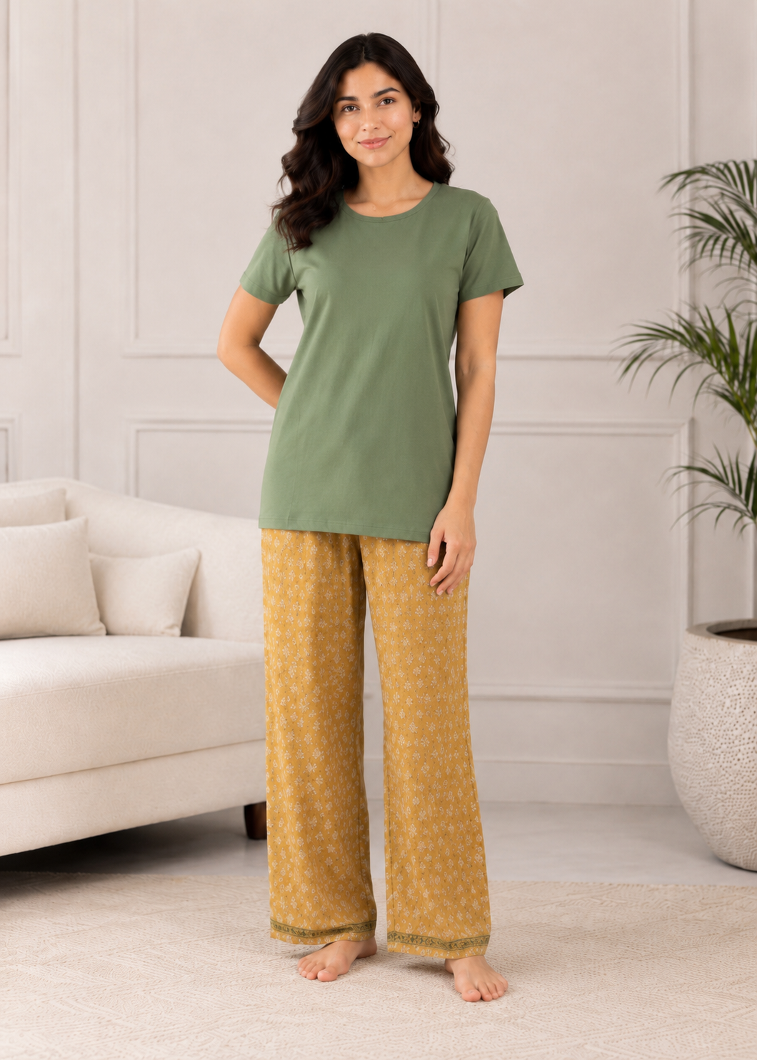 single jersey knit T Shirt in Fern green