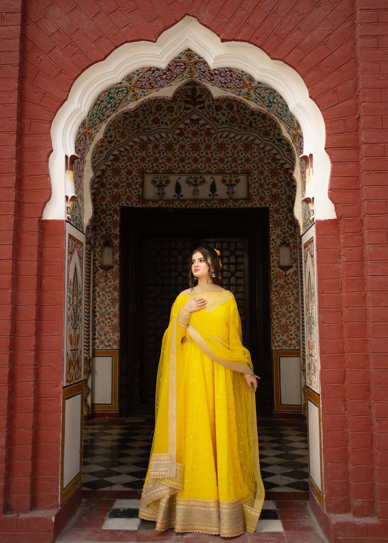raw silk Anarkali in Yellow