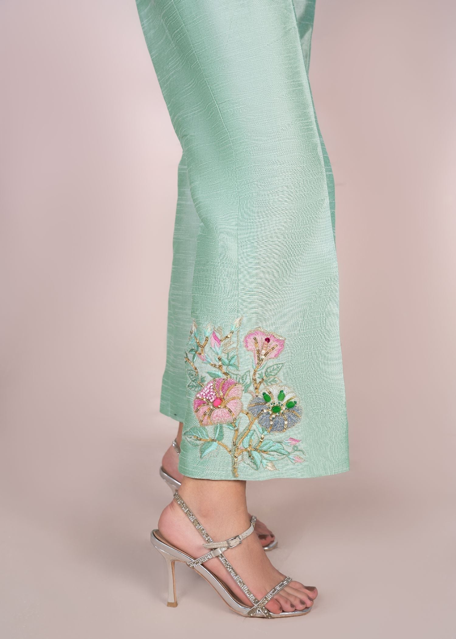 indian raw silk Trousers in Mint green