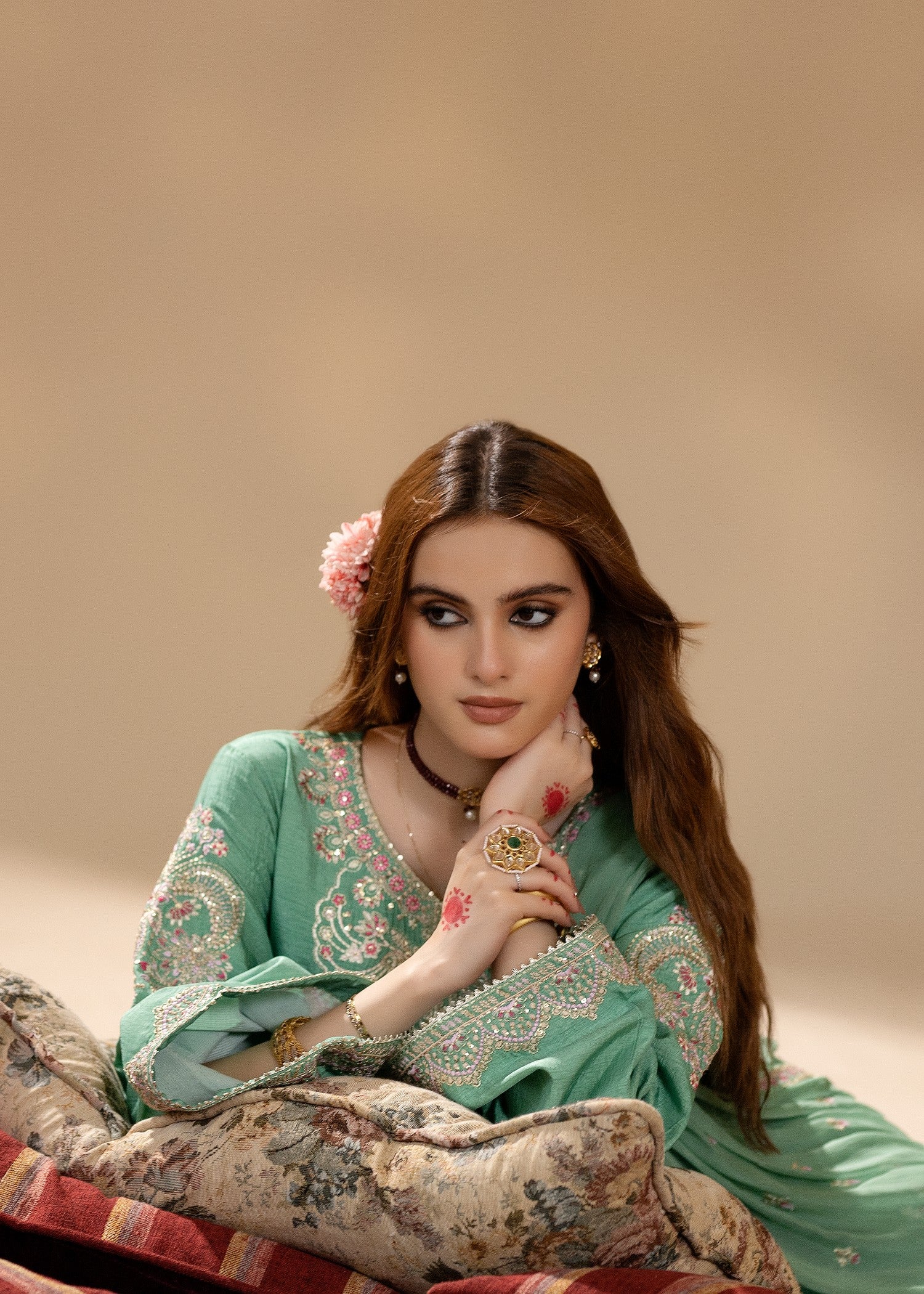 korean raw silk Kurta Set in Mint green