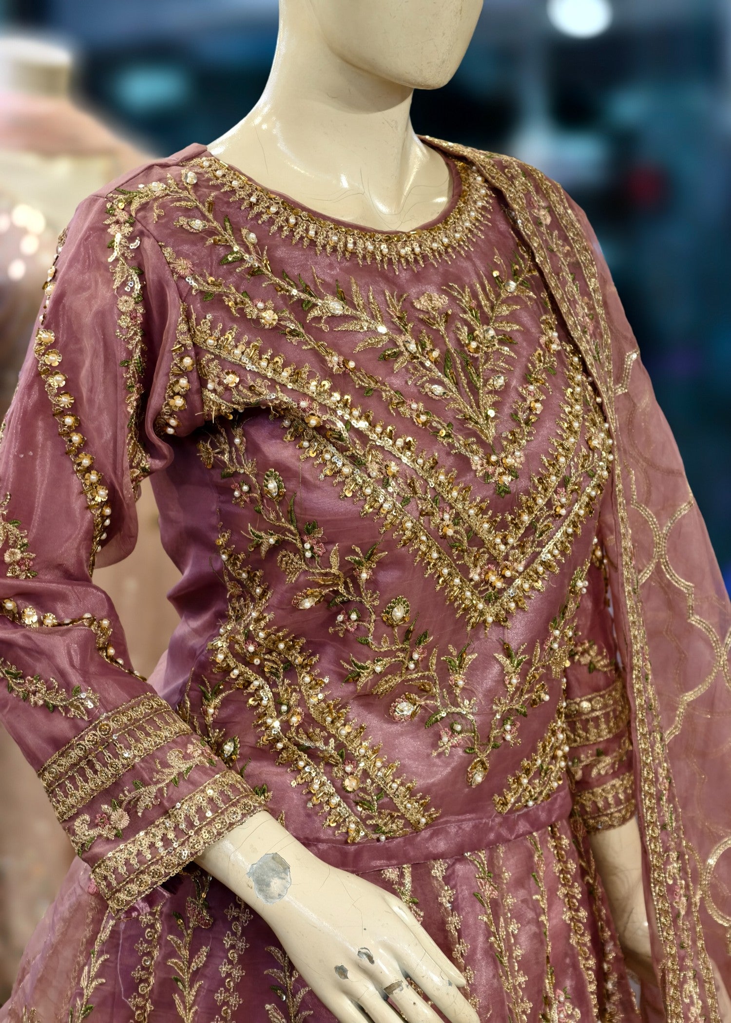 organza Lehenga in Mauve