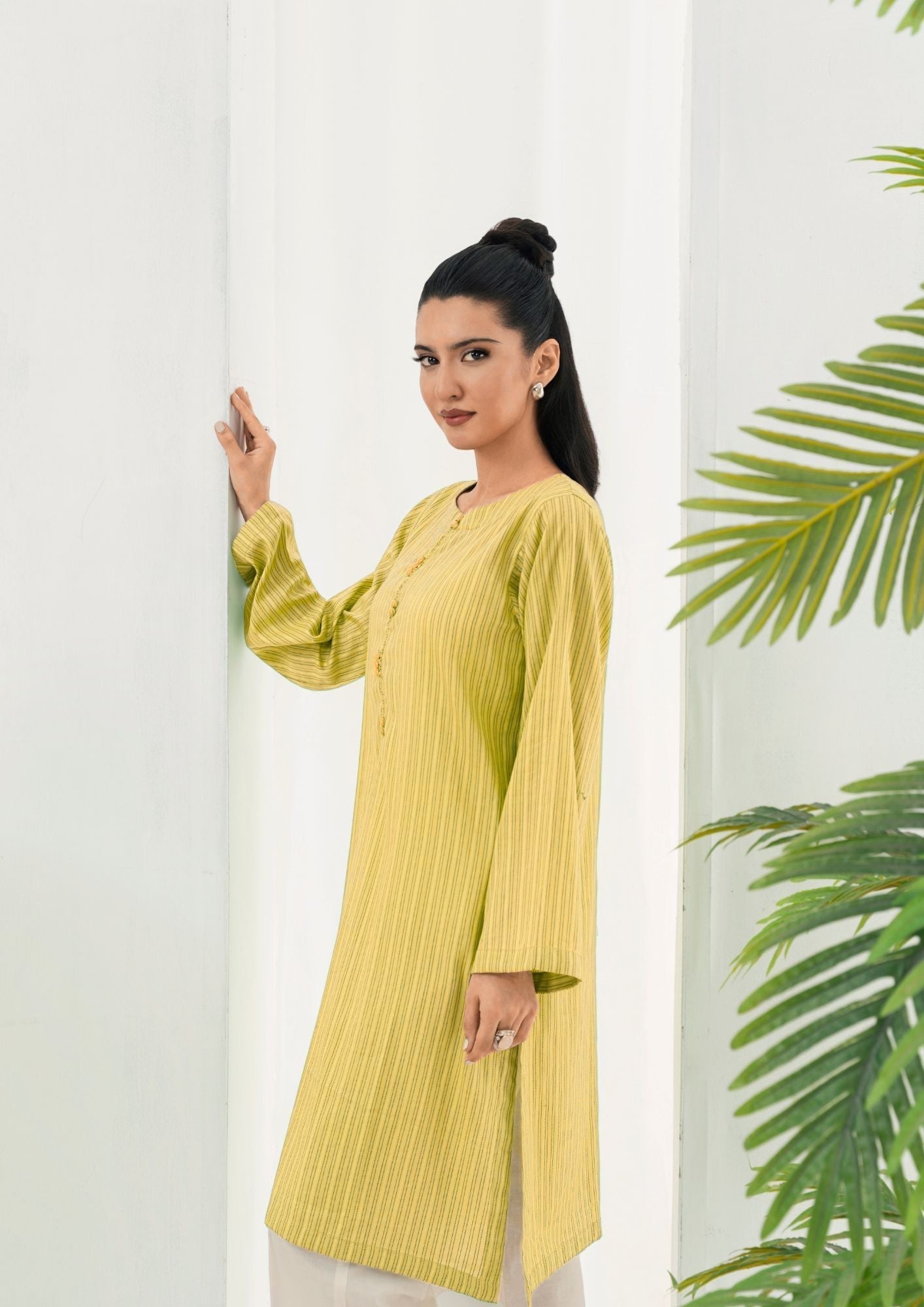 textured lawn Kurti in Lemonade